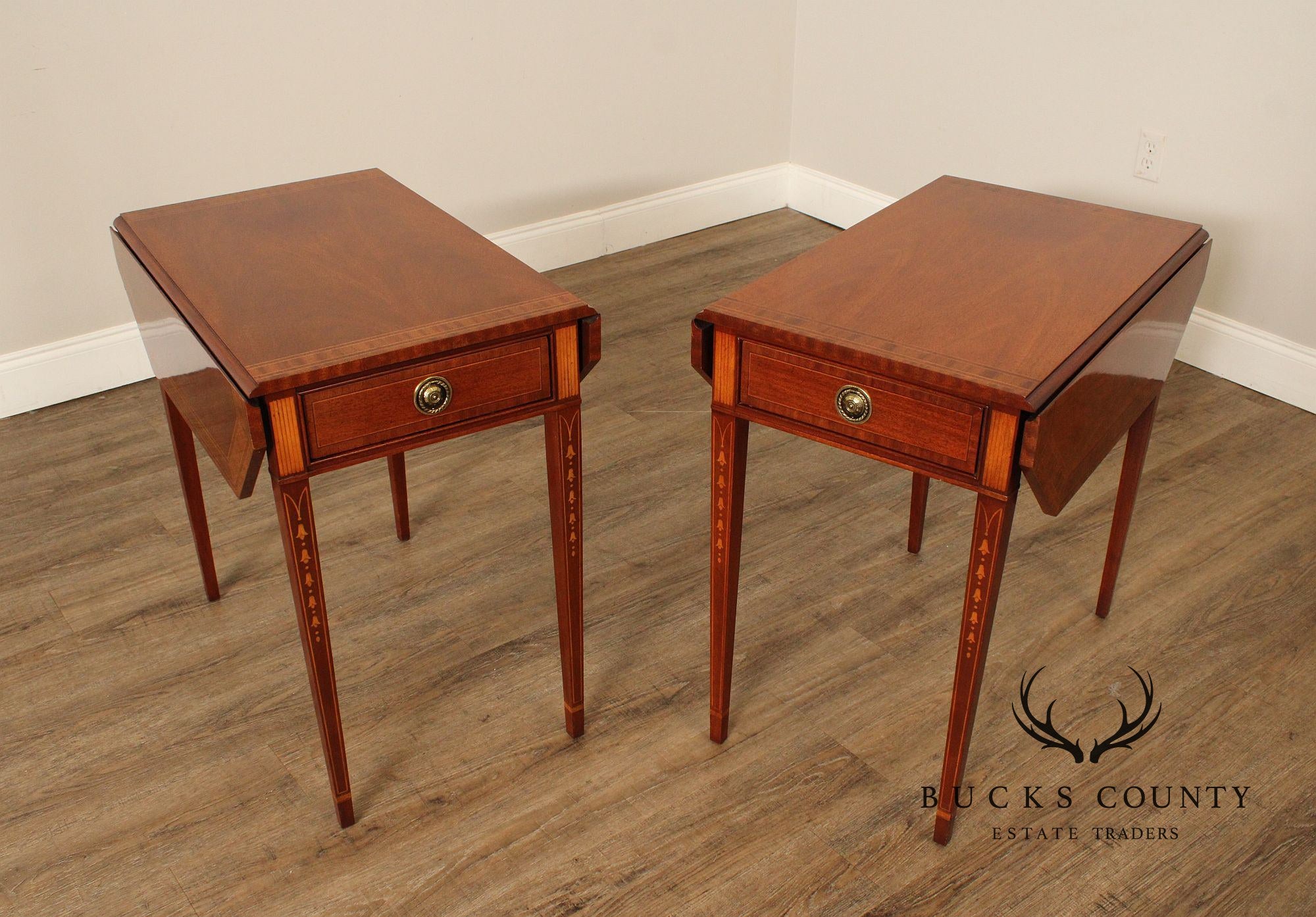 Councill Federal Style Pair of Inlaid Mahogany Pembroke Side Tables