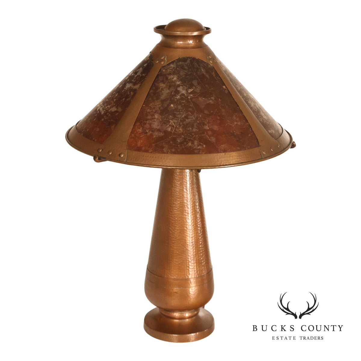 Antique Benedict Studios Arts And Crafts Hammered Copper And Mica Table Lamp