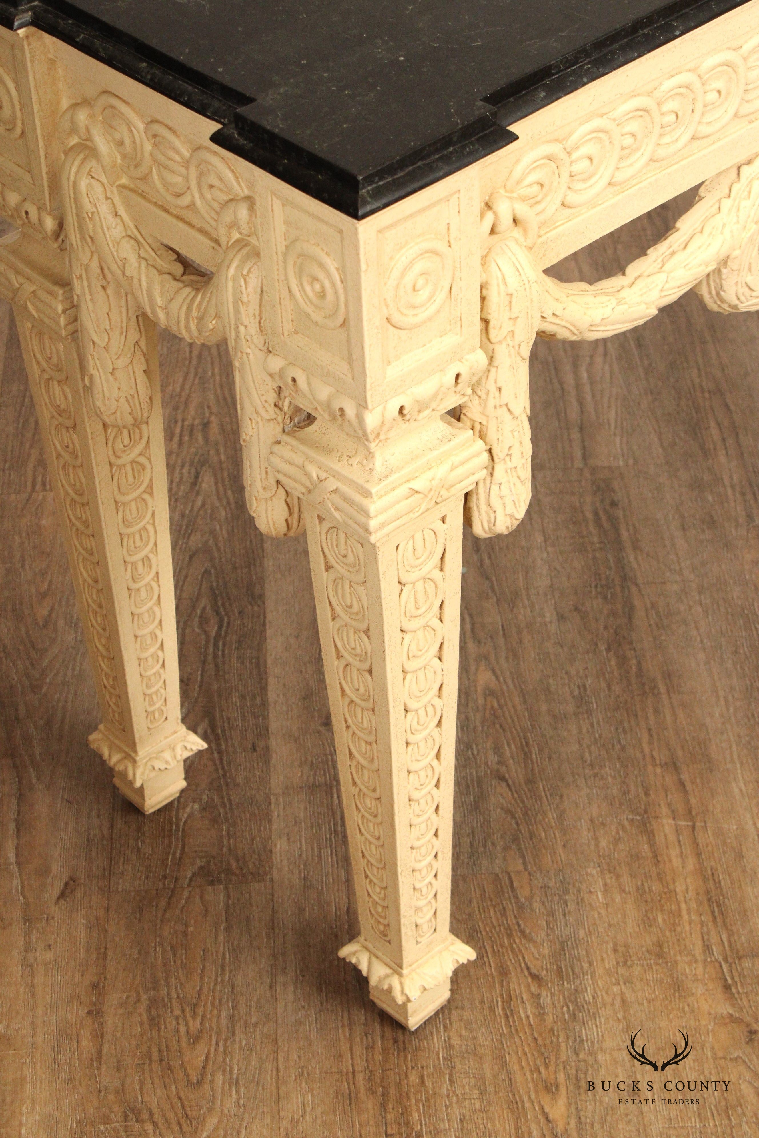 Neoclassical Style Tessellated Marble Top Console Table