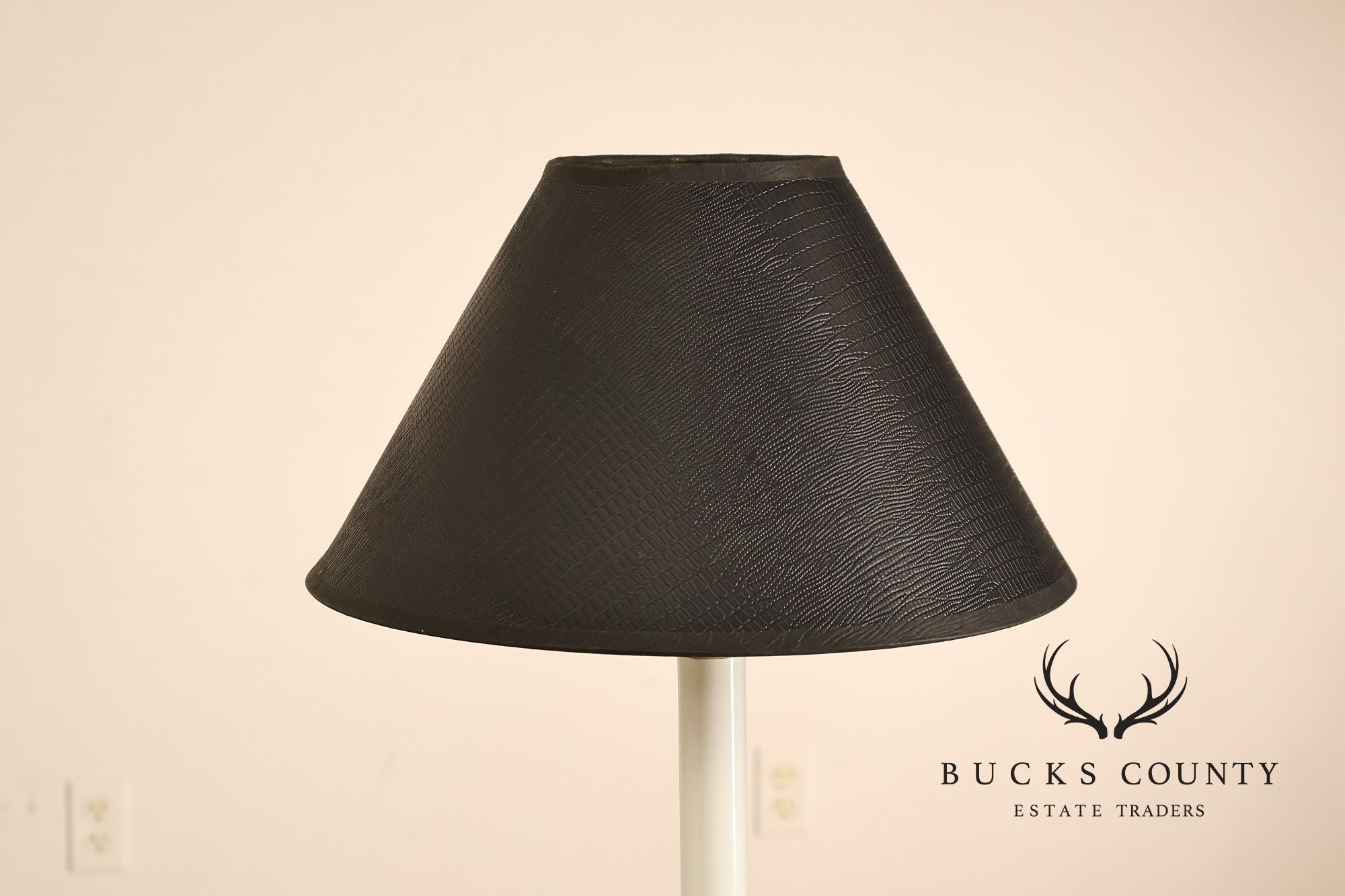 Pair of Brass Candlestick Style Table Lamps with Black Faux Alligator Shades