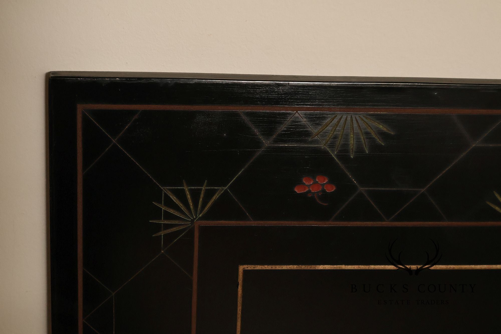 Asian Style Black Vintage Lacquer Six Panel Folding Screen