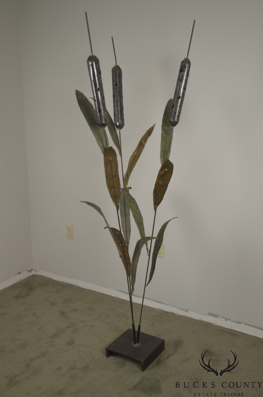 Brutalist Mid Century 72" Tall Cattail Metal Floor Sculpture