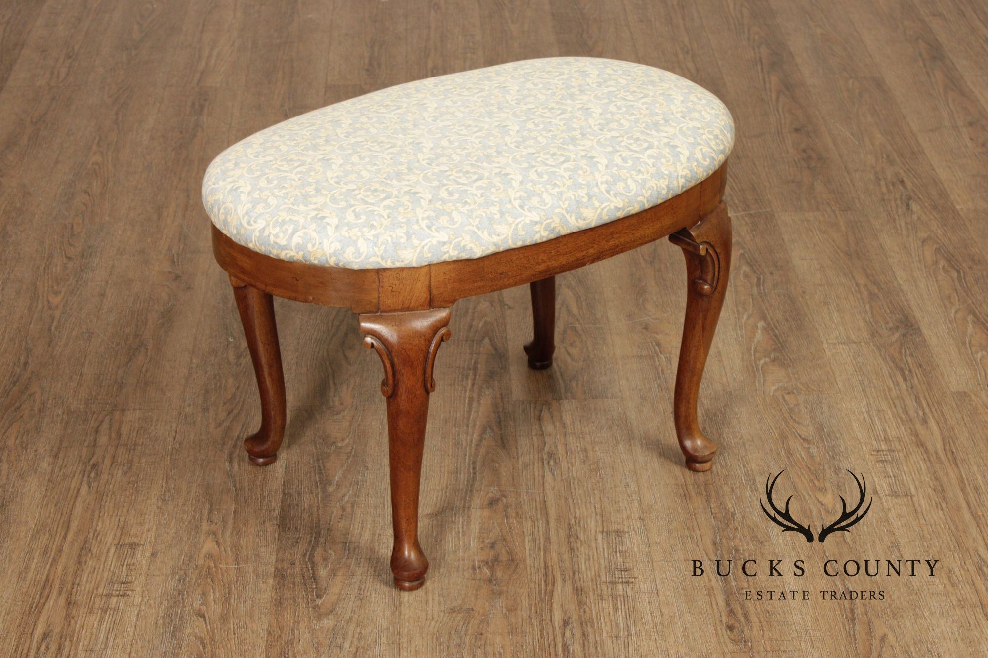 Queen Anne Style Carved Mahogany Vanity Stool