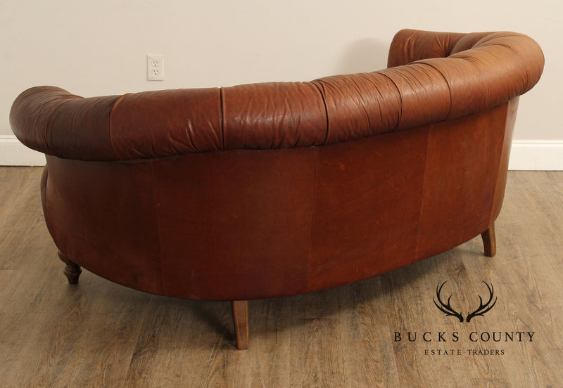 English Traditional Tufted Leather Curved Chesterfield Sofa