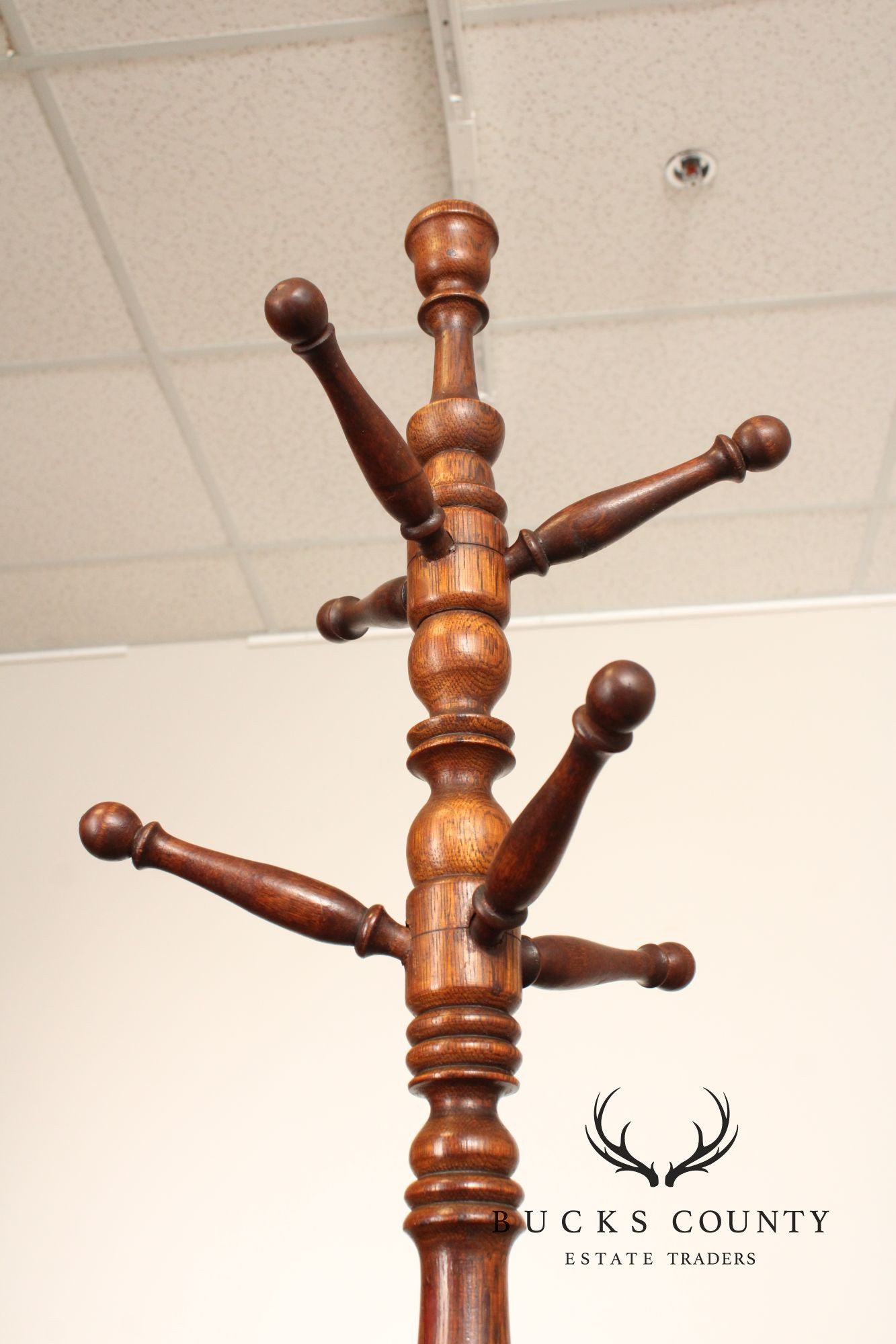 Antique Bobbin Turned Oak Hat Rack