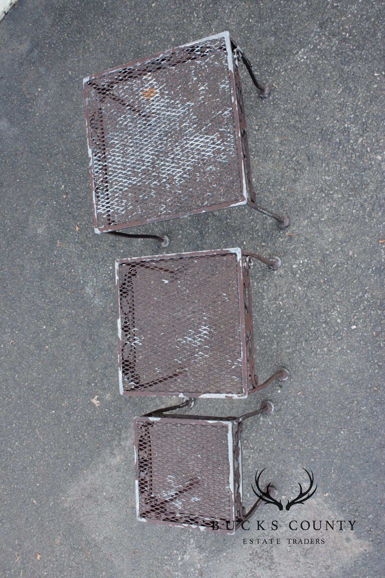 Vintage Set of Three Wrought Iron Outdoor Patio Nesting Tables