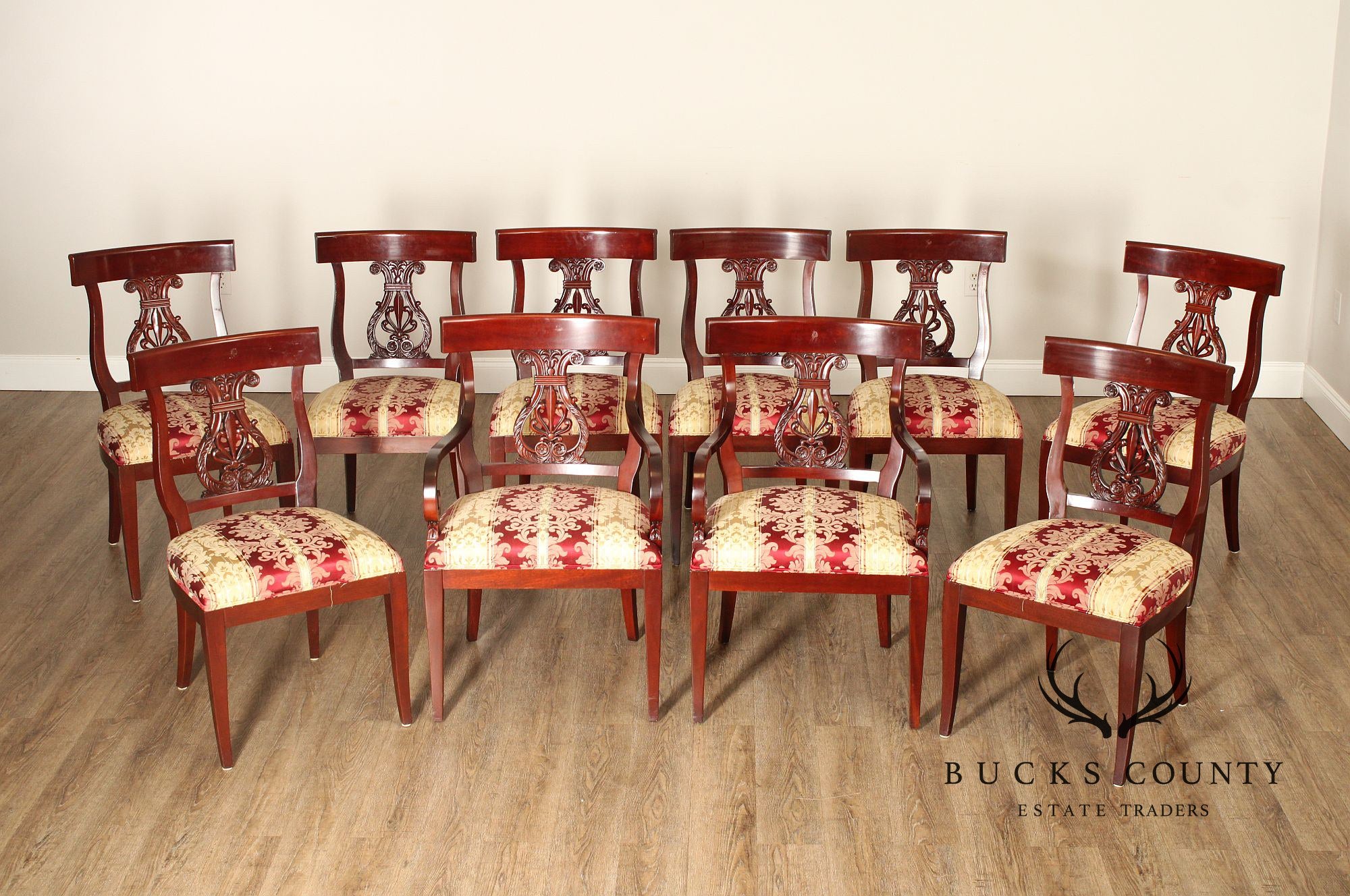 Kindel Neoclassical Style Set of Ten Mahogany Dining Chairs