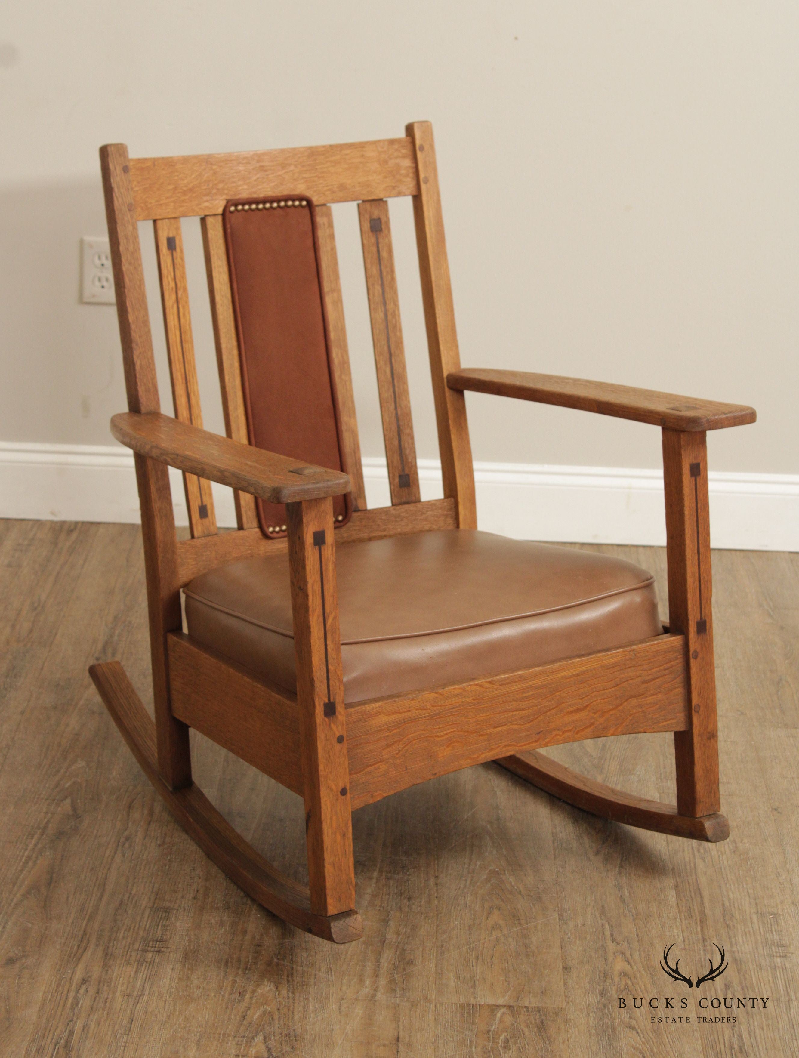 Limbert Mission Inlaid Oak Rocker