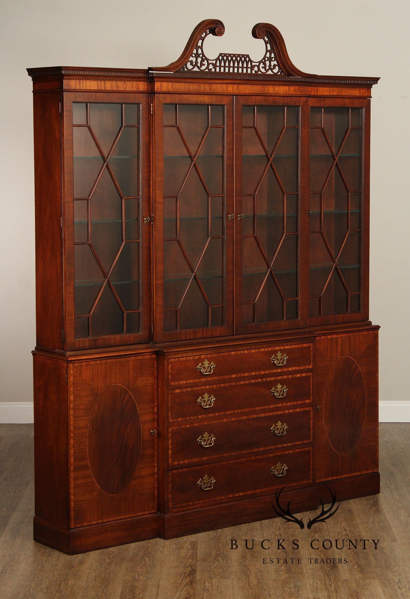 Baker Furniture Georgian Style Mahogany Breakfront Bookcase