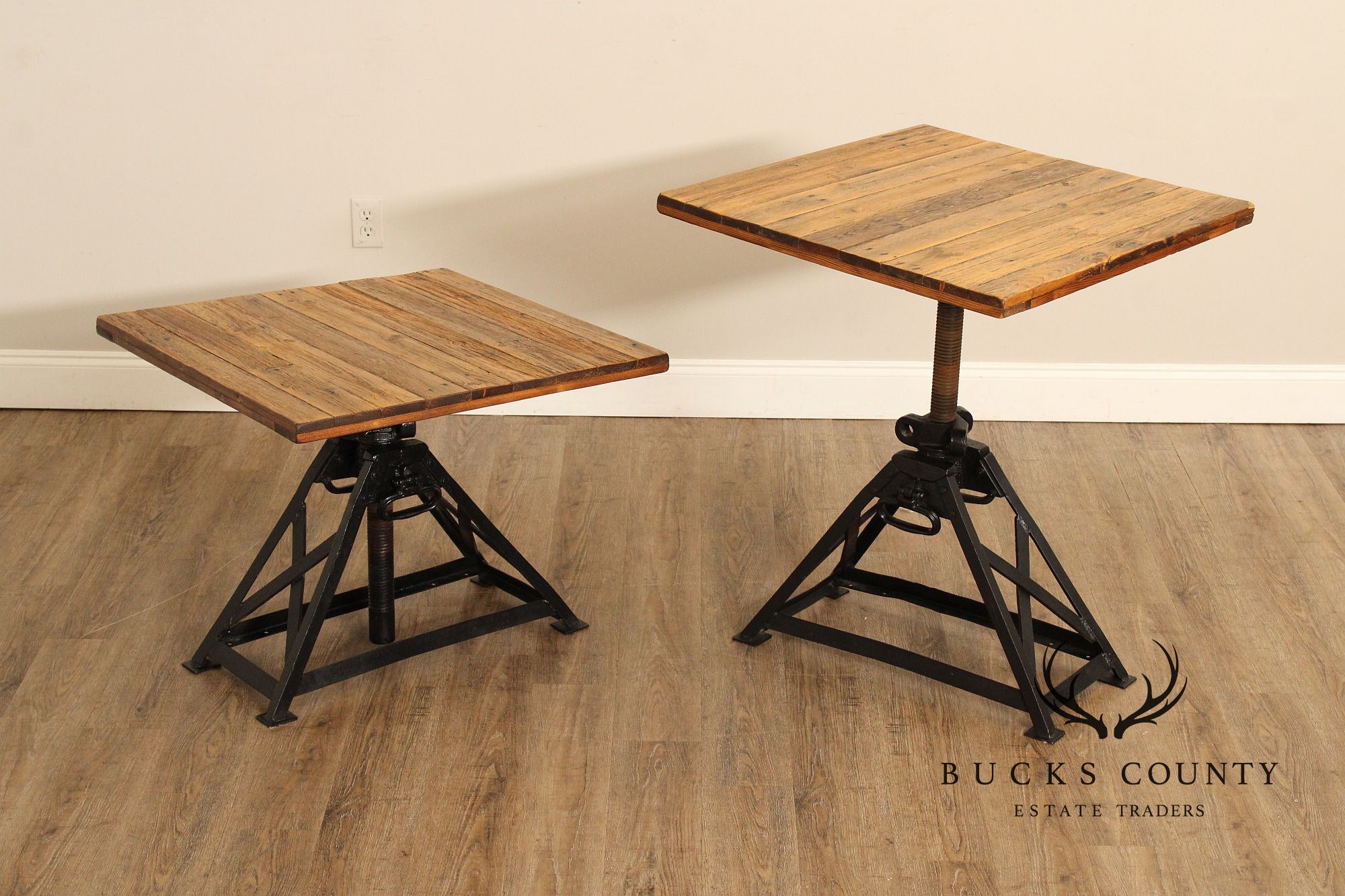 Industrial Style Pair of Adjustable Height Tables