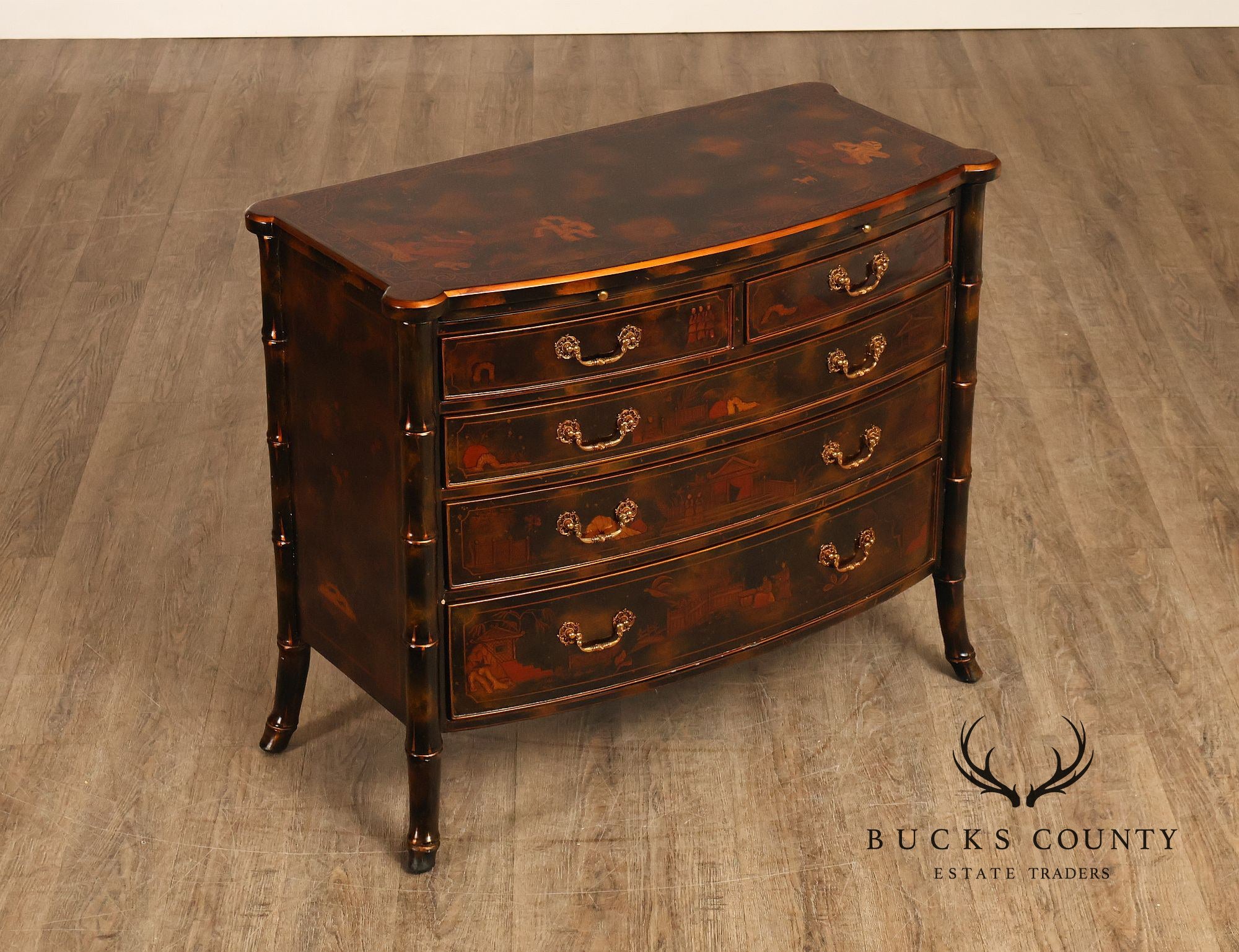 Maitland Smith Chinoiserie Bow Front Chest of Drawers