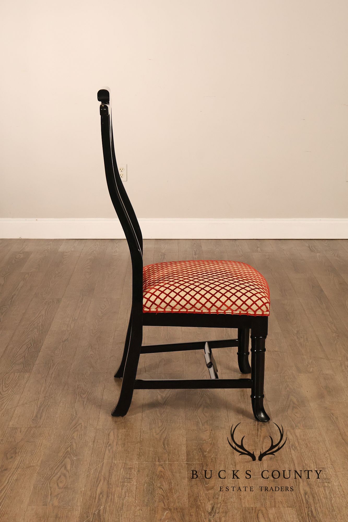 12 Custom Black Lacquered Asian Inspired Dining Chairs