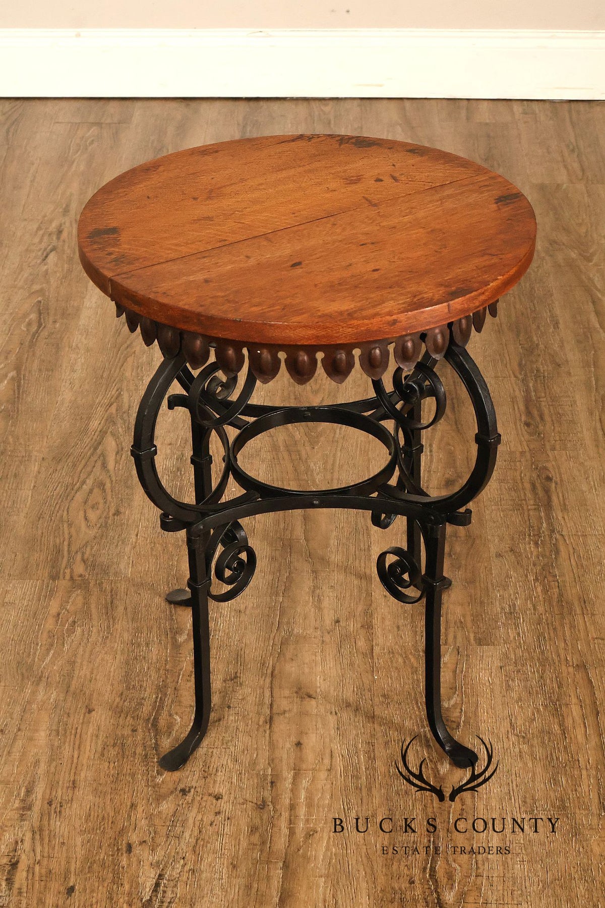 Spanish Revival Style Oak and Wrought Iron Accent Table