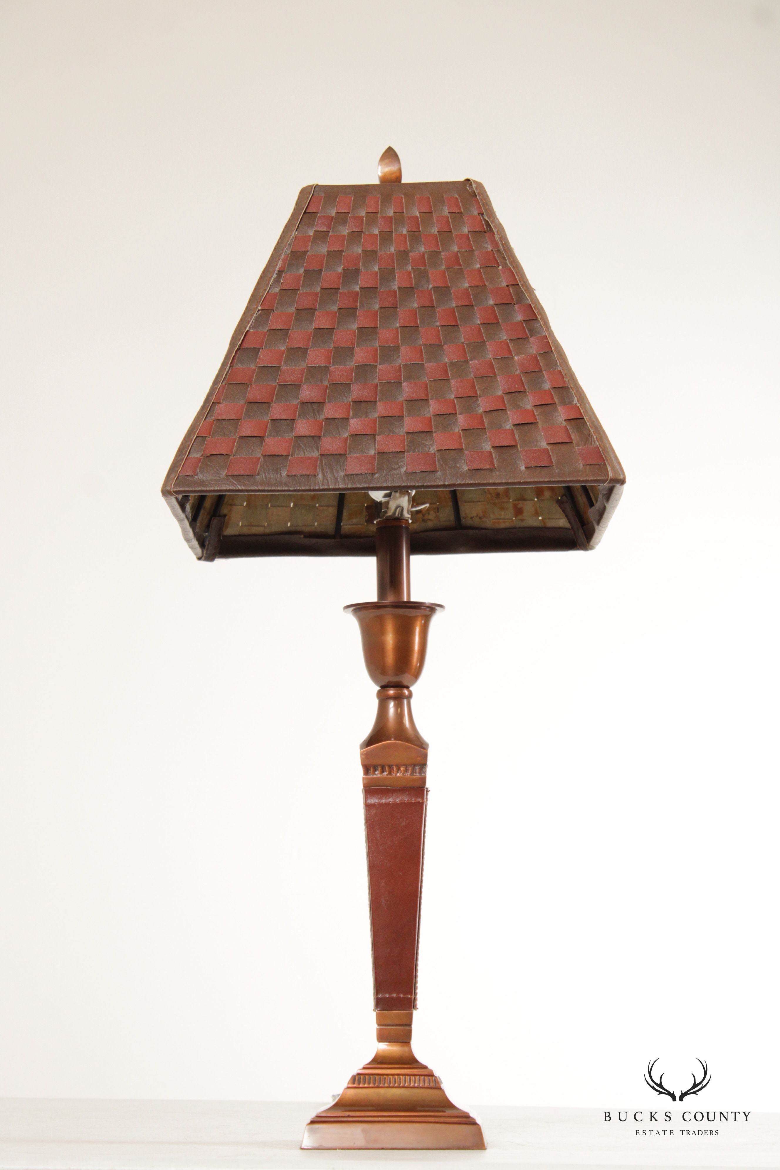 Vintage Leather Wrapped Copper Table Lamp