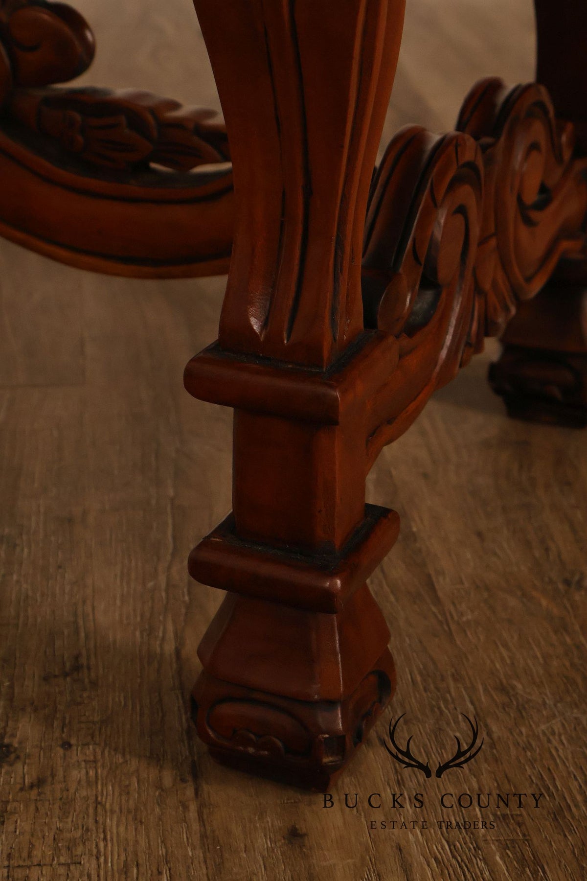 Victorian Style Carved Wood Upholstered Bench
