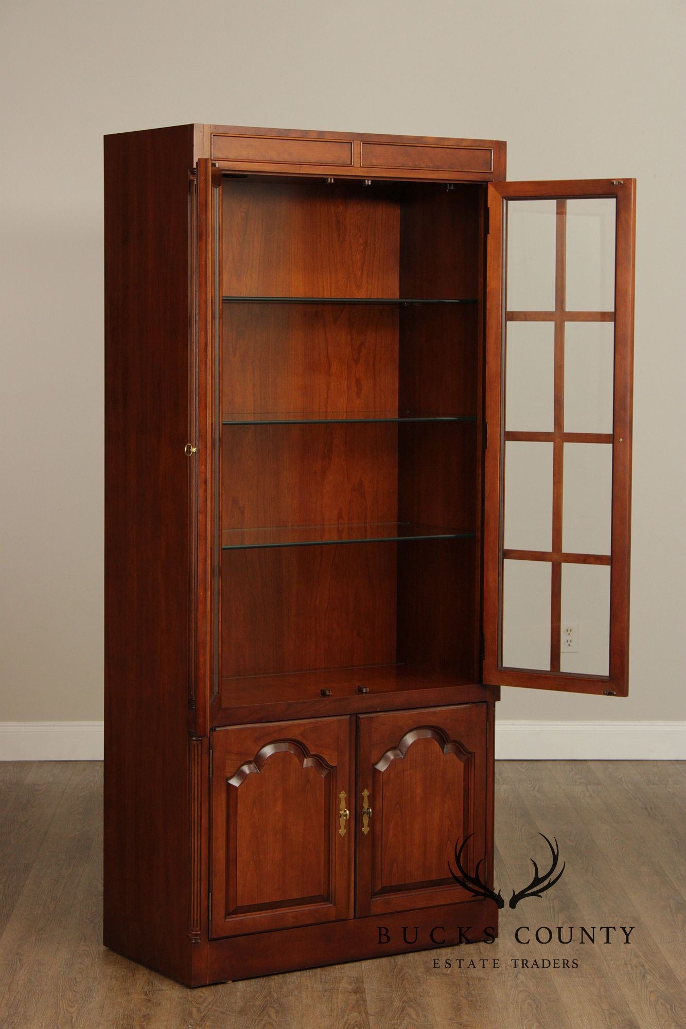 Traditional Pair of Cherry Glass Door Bookcases