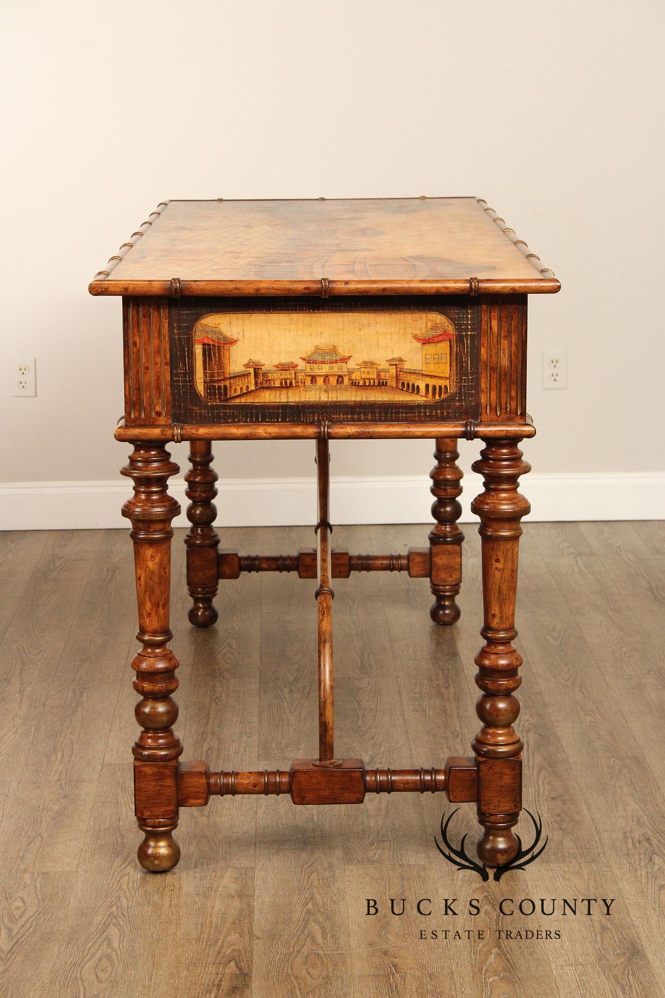 Chinoiserie Decorated Large Three Drawer Console Sideboard