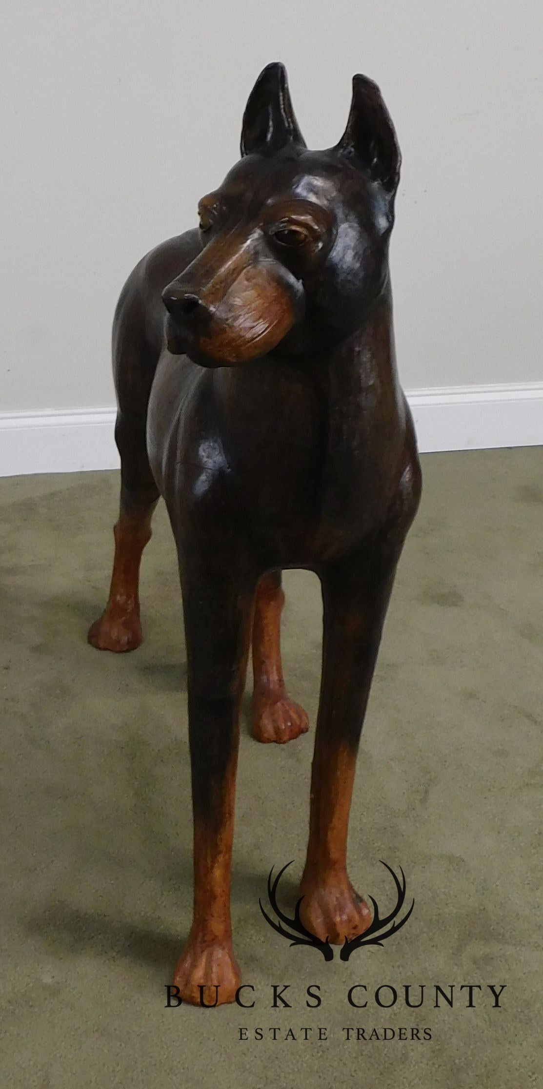 Life Size Leather Wrapped Doberman Pinscher Dog Statue