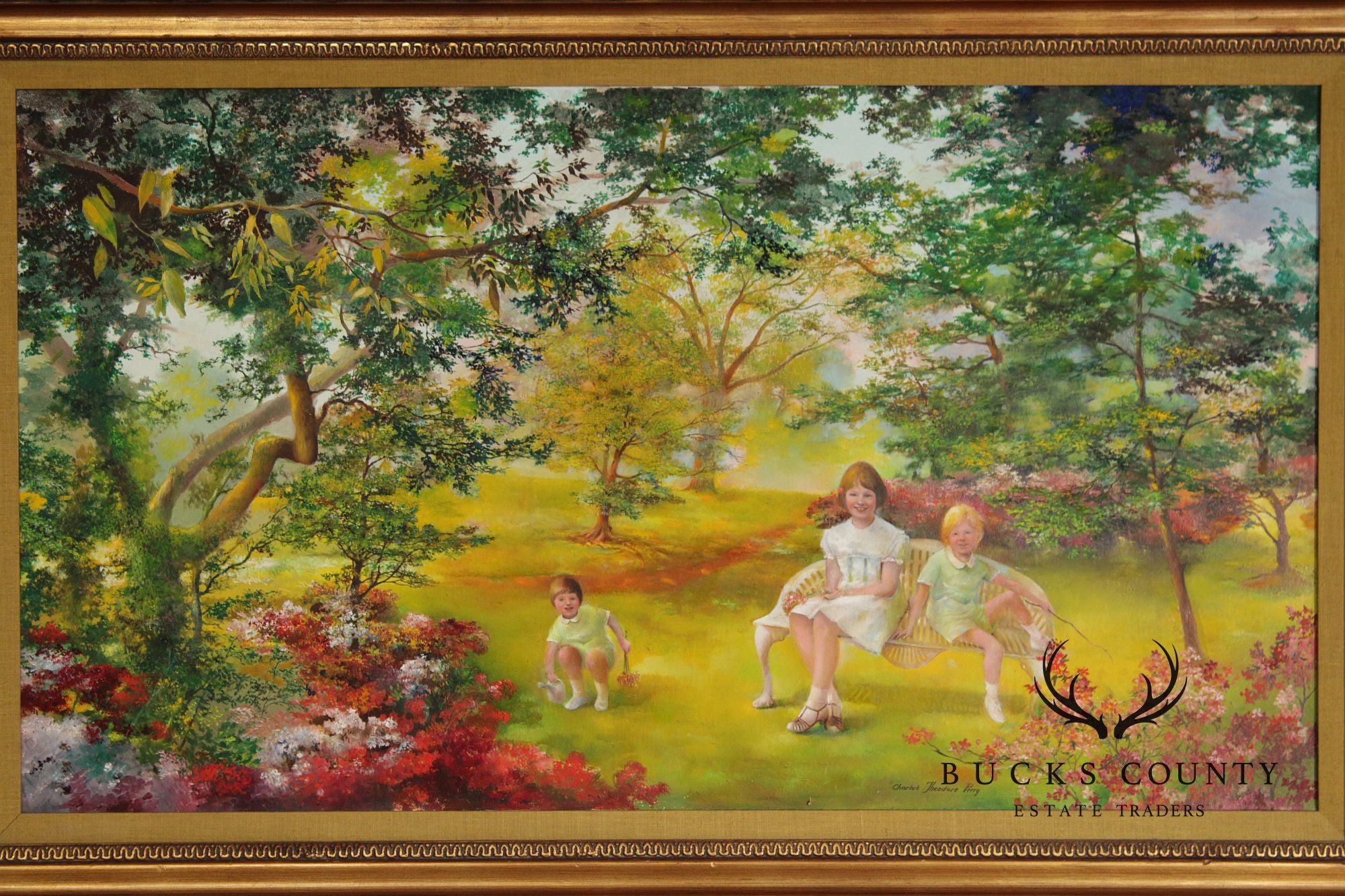 Charles T. Perry Oil Painting, Sibling Portrait