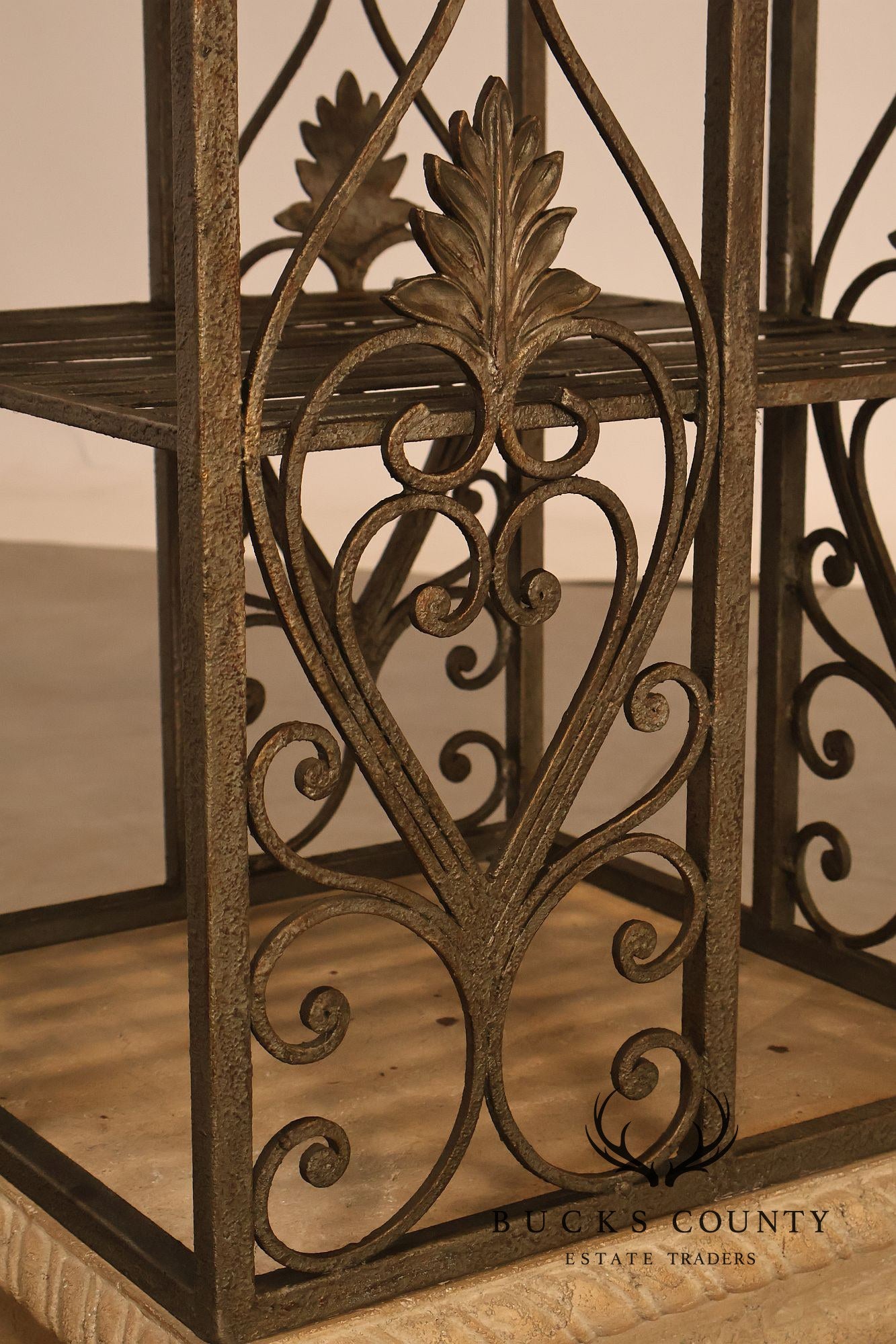 French Baroque Style Wrought Iron Scrollwork Birdcage Etagere Display Shelf