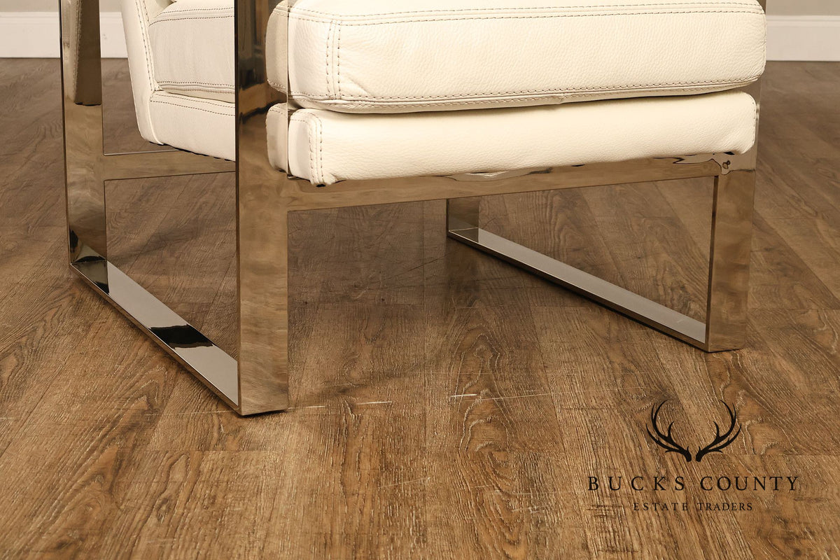 Modern Style Chrome and Leather Lounge Chair