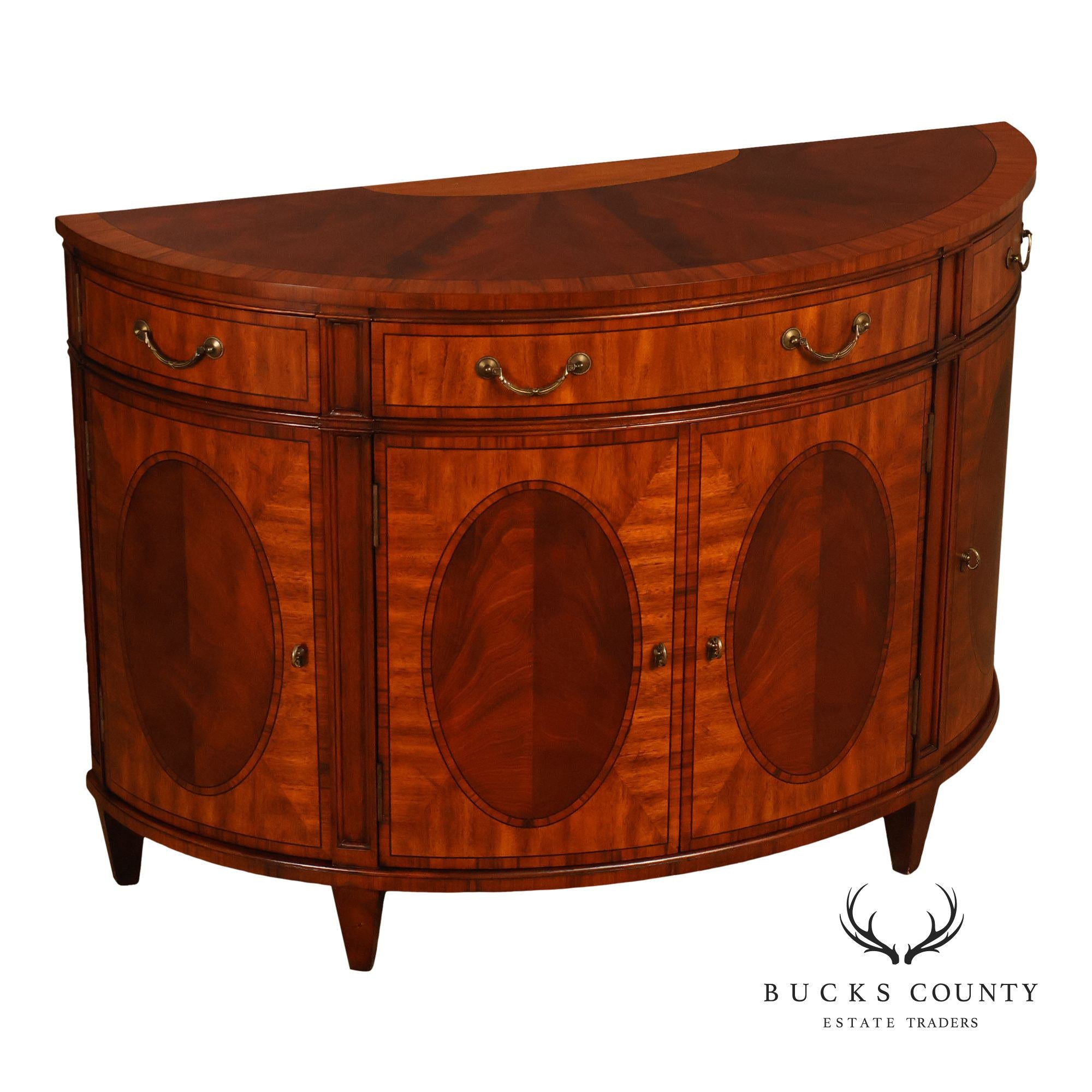 Ethan Allen Mahogany Newport Collection Demilune Cabinet Console