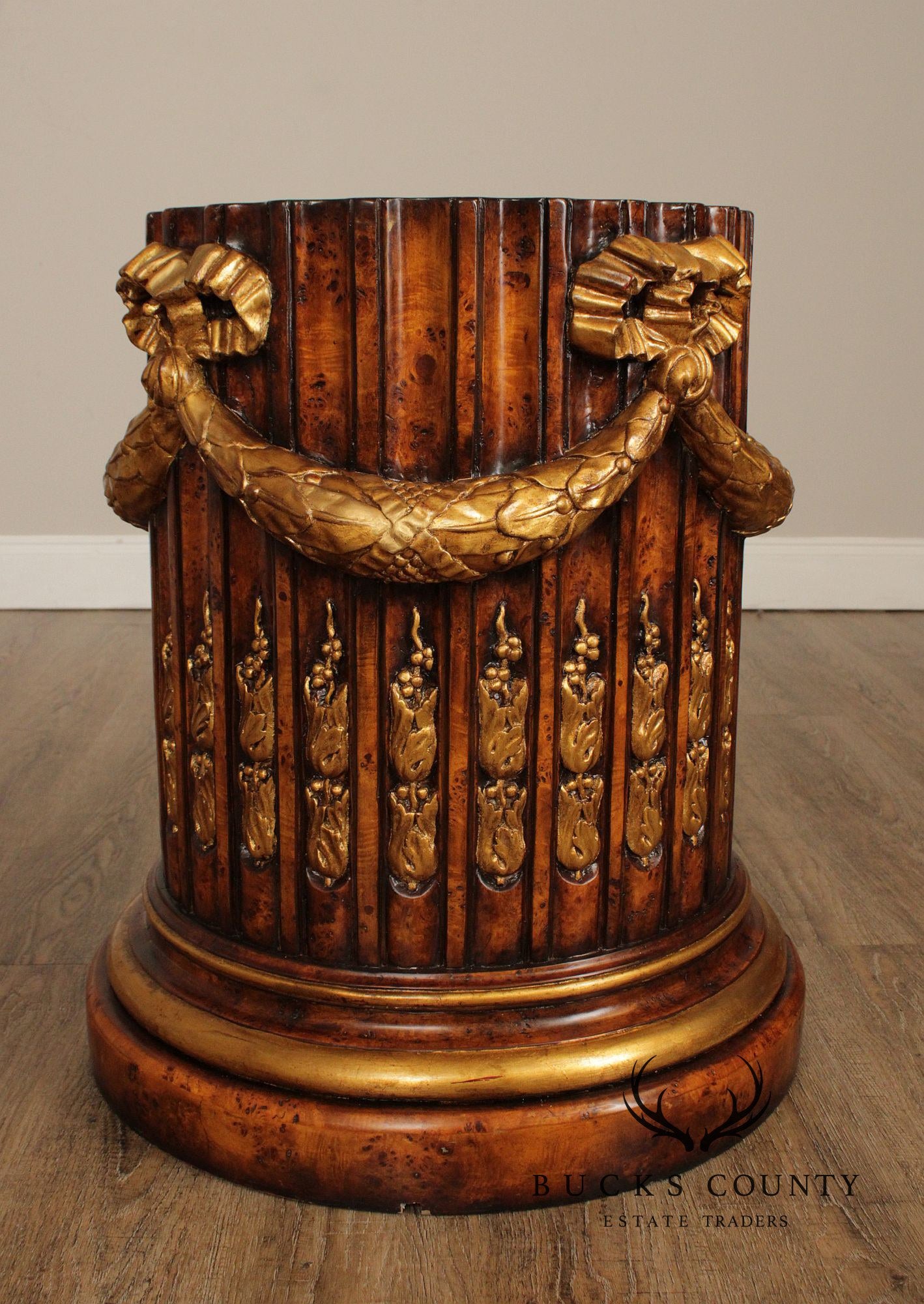 Neoclassical Style Carved Burlwood and Partial Gilt Pedestal