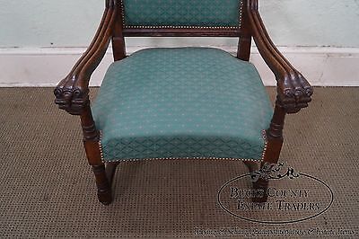 Antique 19th Century Pair of Gothic Oak Throne Arm Chairs