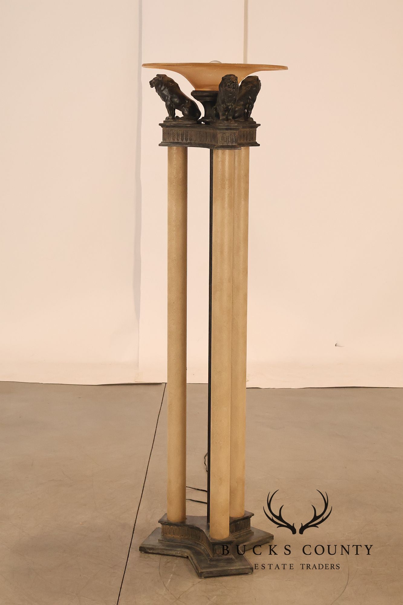 Neoclassical Style Pair Of Floor Lamps With Lion Figures