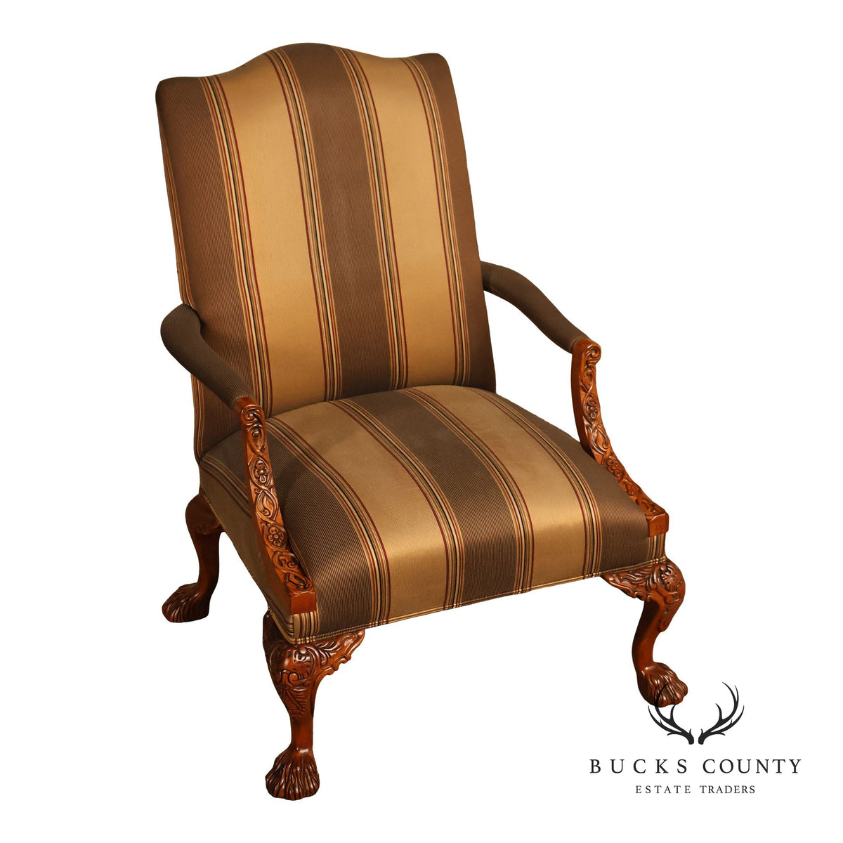Century Chair Co. Traditional Chippendale Style Carved Upholstered Armchair