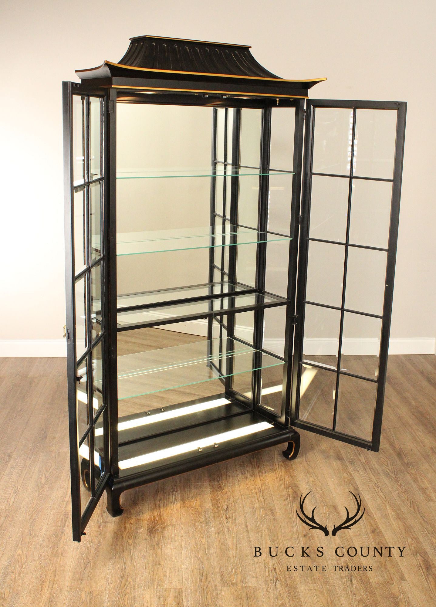 Chinoserie Decorated Pagoda Display Cabinet