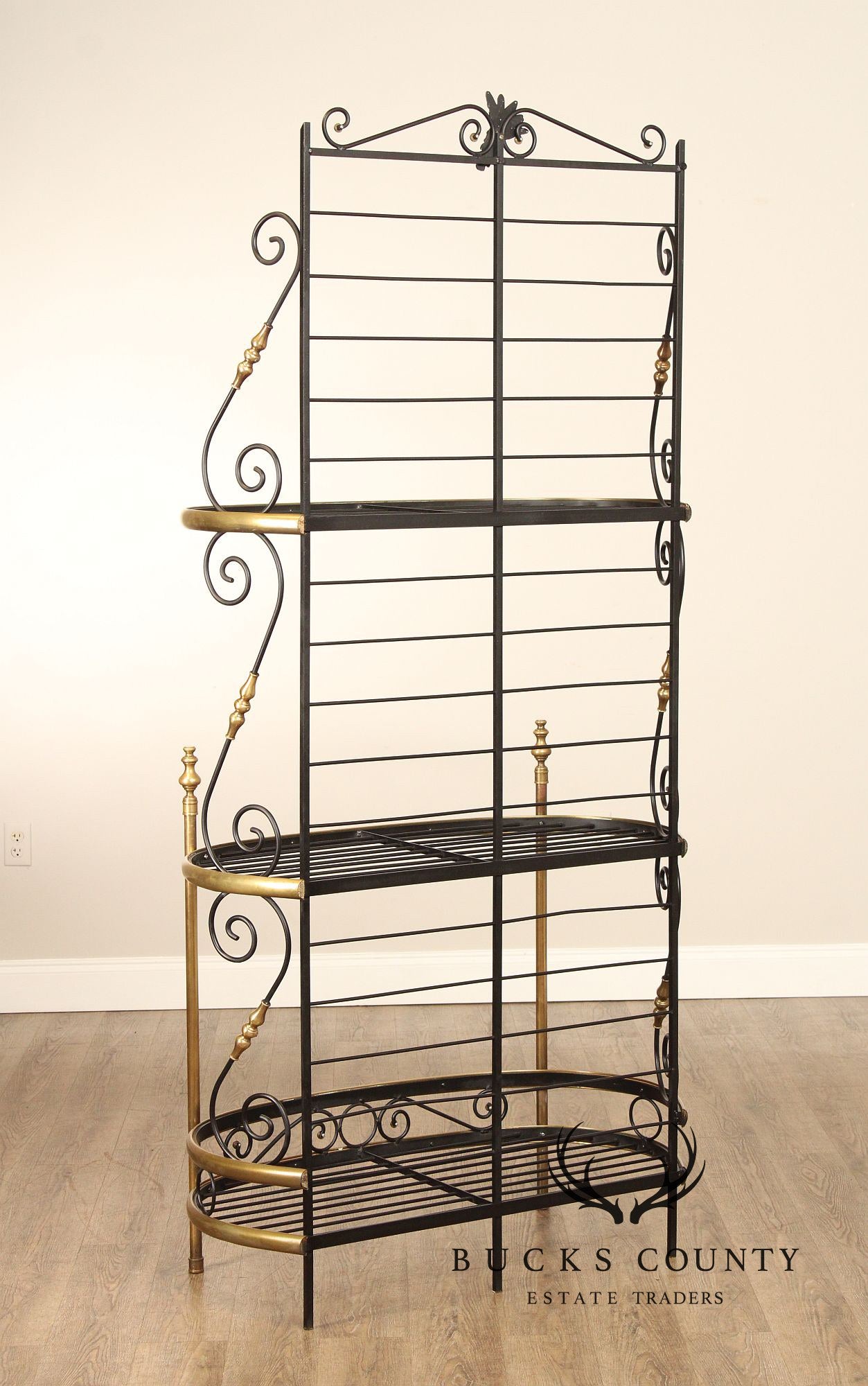 French Country Style Wrought Iron And Brass Baker's Rack