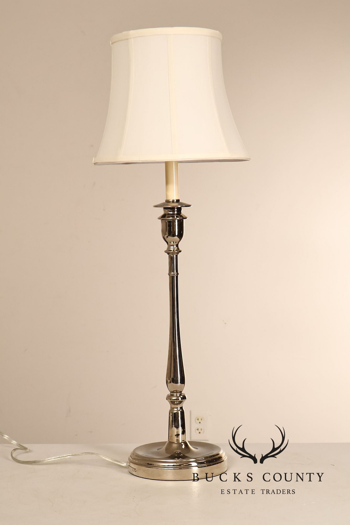 Ralph Lauren Pair of Chrome Candlestick Table Lamps