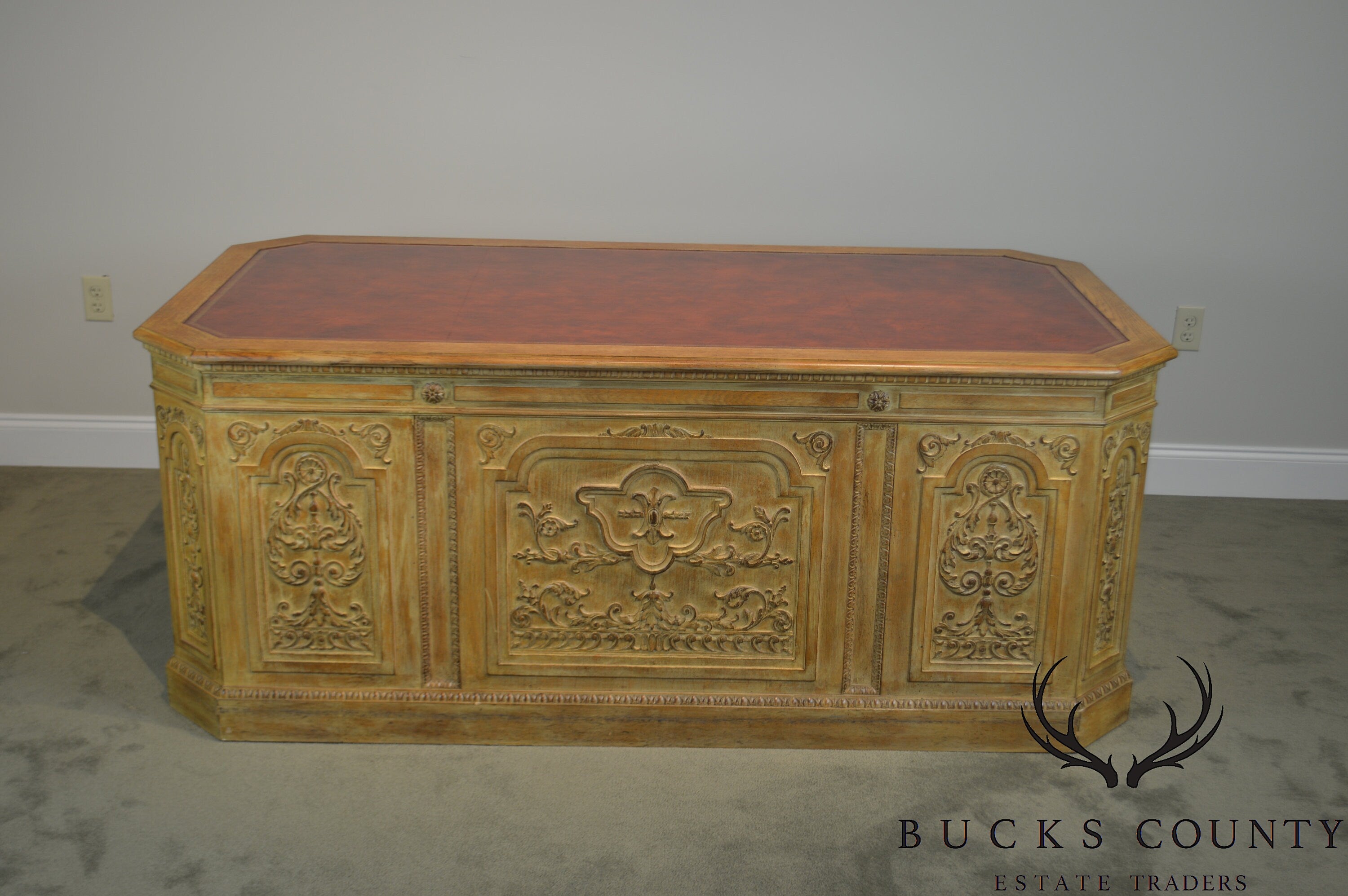 French Rococo Style Custom Quality Carved Executive Desk