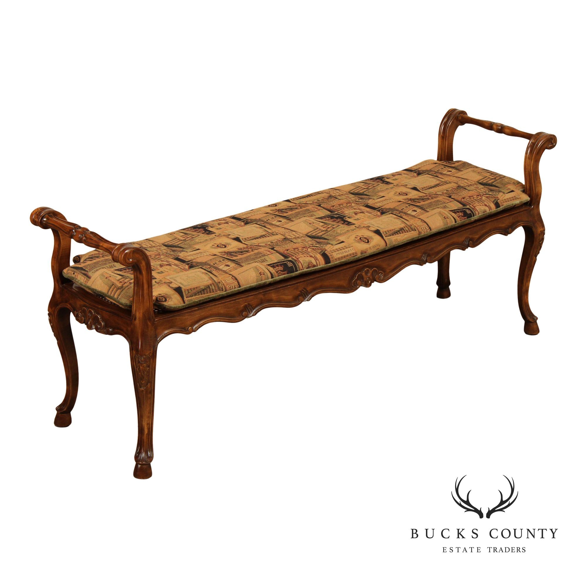 Italian Provincial Style Caned Seat Bench