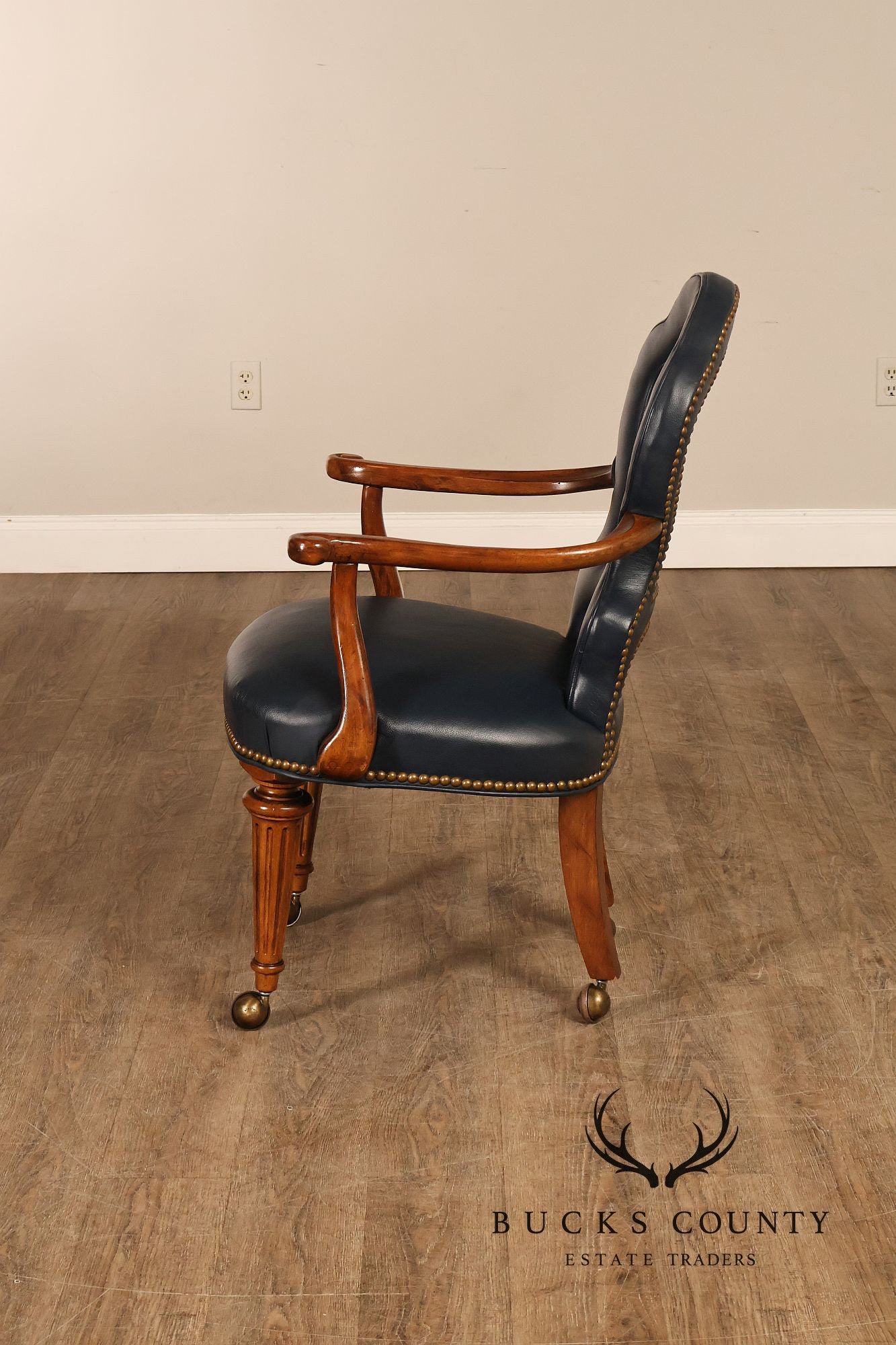 Century Furniture Regency Style Set Of Four Leather Upholstered Rolling Armchairs