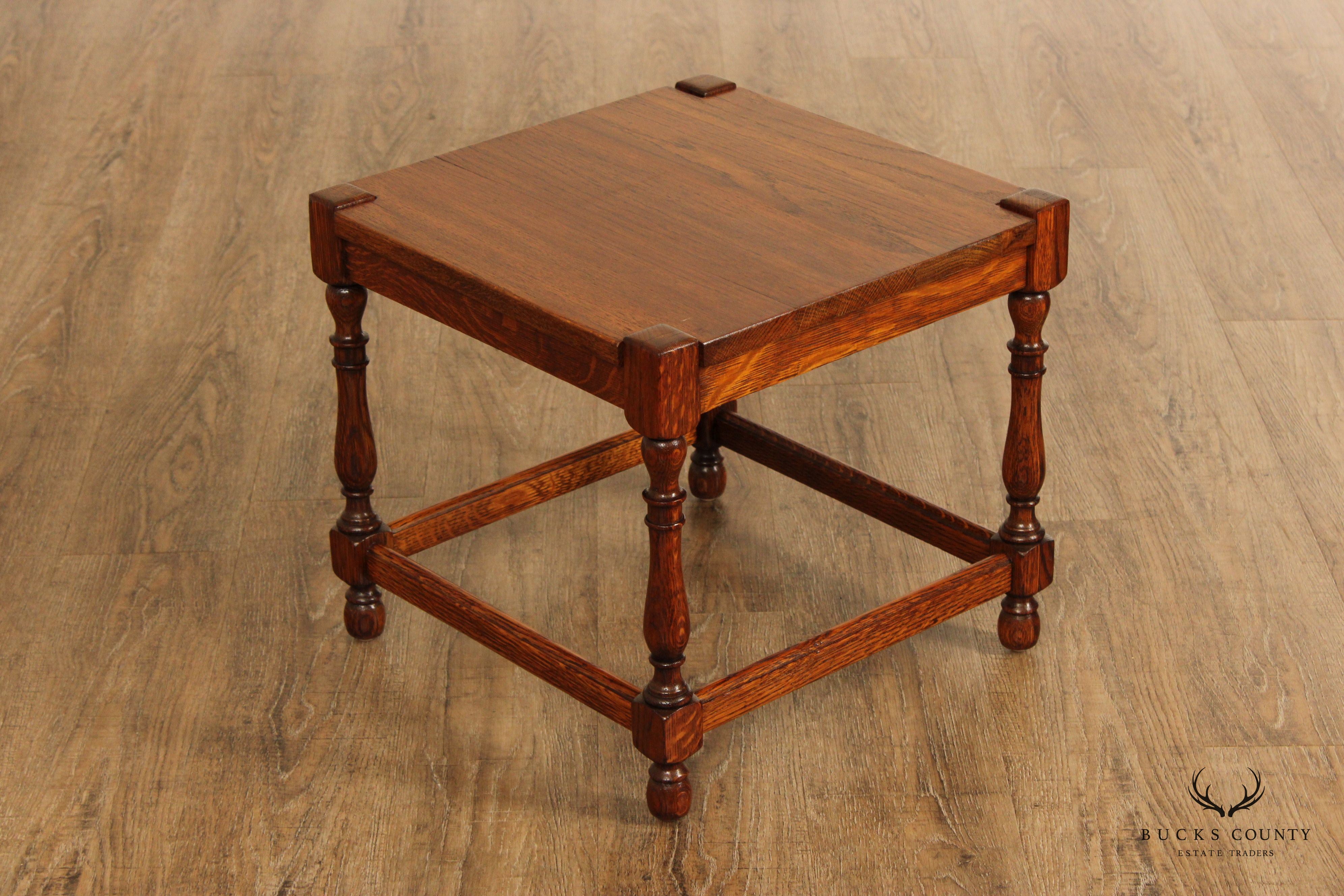 William & Mary Style Oak Square Top Taboret Side Table