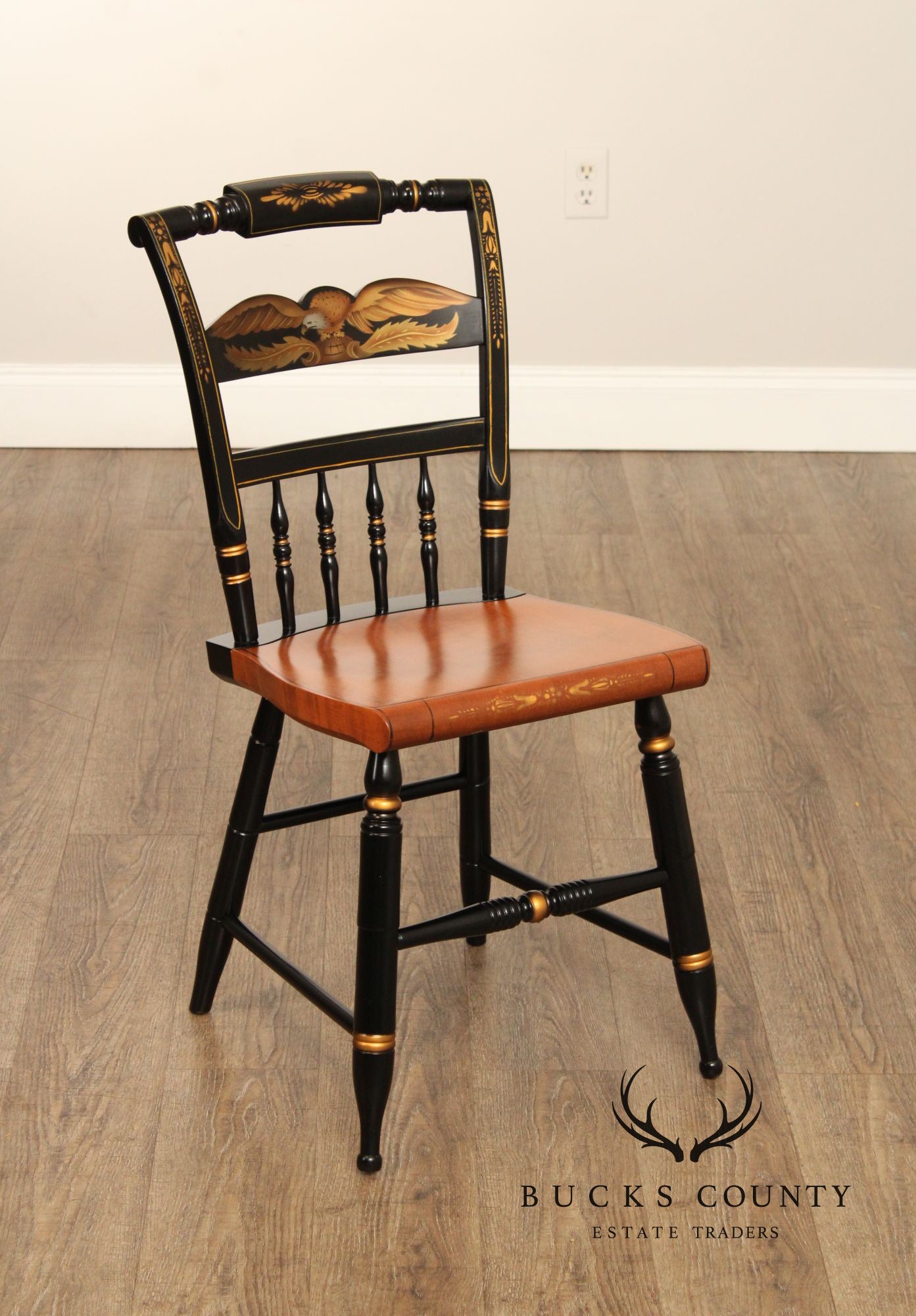 L. Hitchcock Vintage Set of Six Black and Gold Painted Dining Chairs