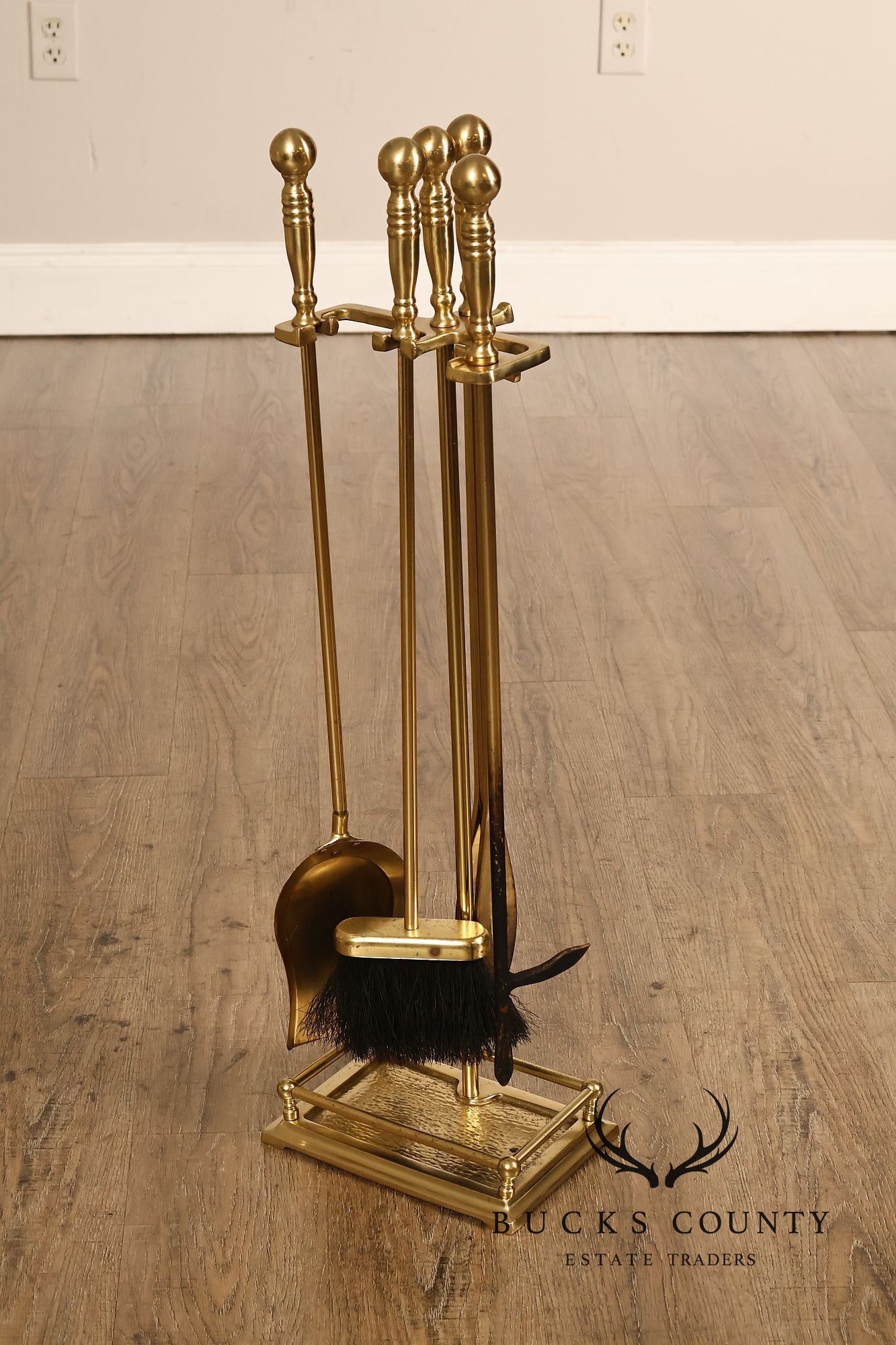 Traditional Five-Piece Brass Fireplace Tool Set