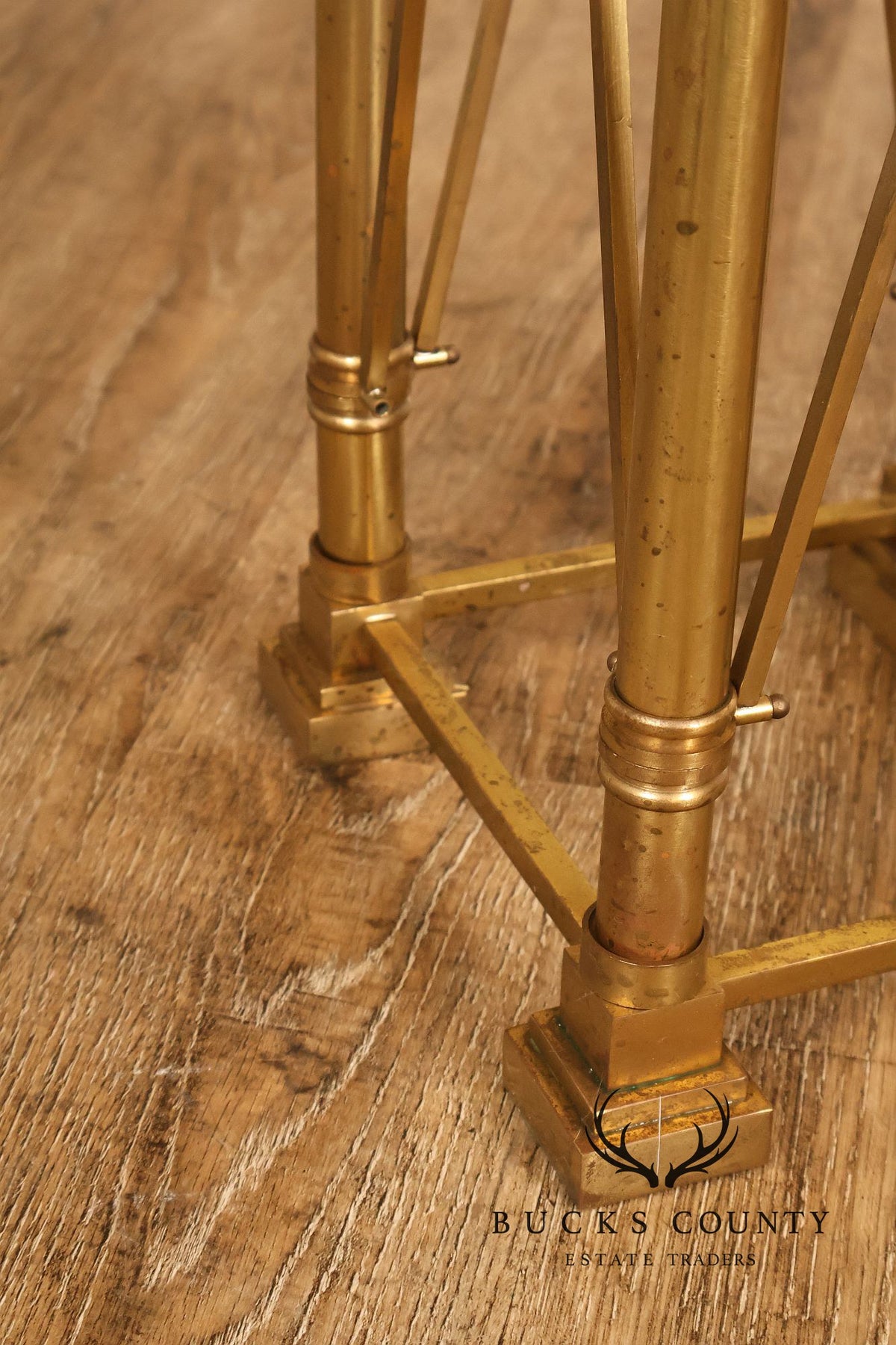 Vintage Neoclassical Style Heavy Brass Pedestal Plant Stand With Lion Medallions