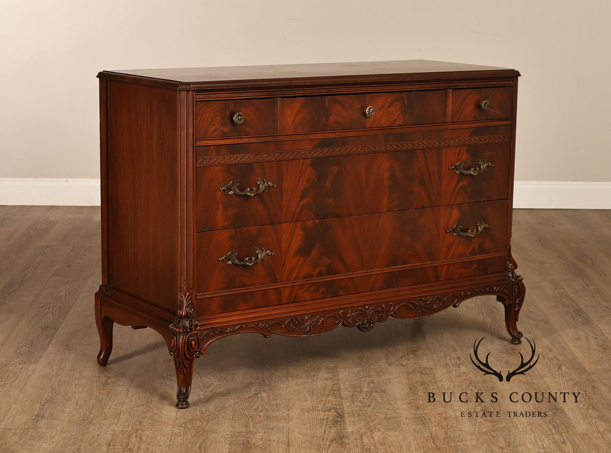 French Louis XV Style Flame Mahogany Dresser Chest