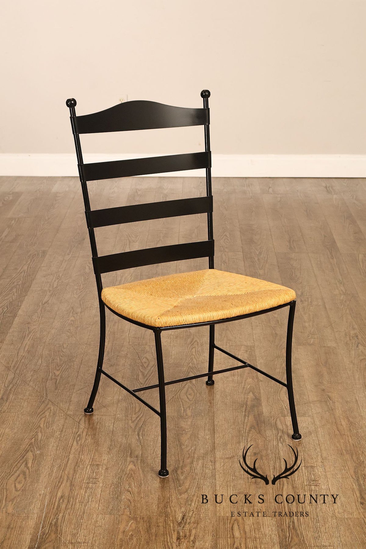 Charleston Forge Set of Four Rush Seat Ladderback Iron Dining Chairs