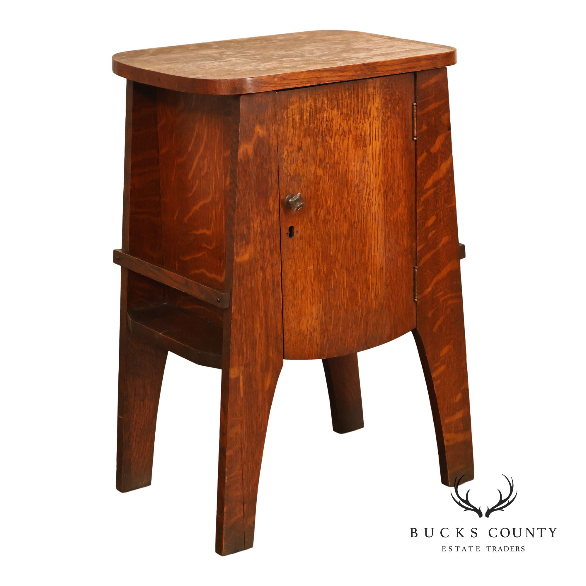 Antique Mission Oak Smoke Stand Bedside Cabinet