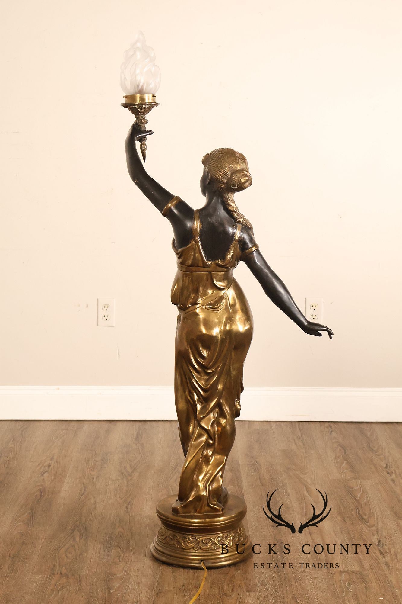 Neoclassical Style Pair Of Bronze Figural Torchere Floor Lamps