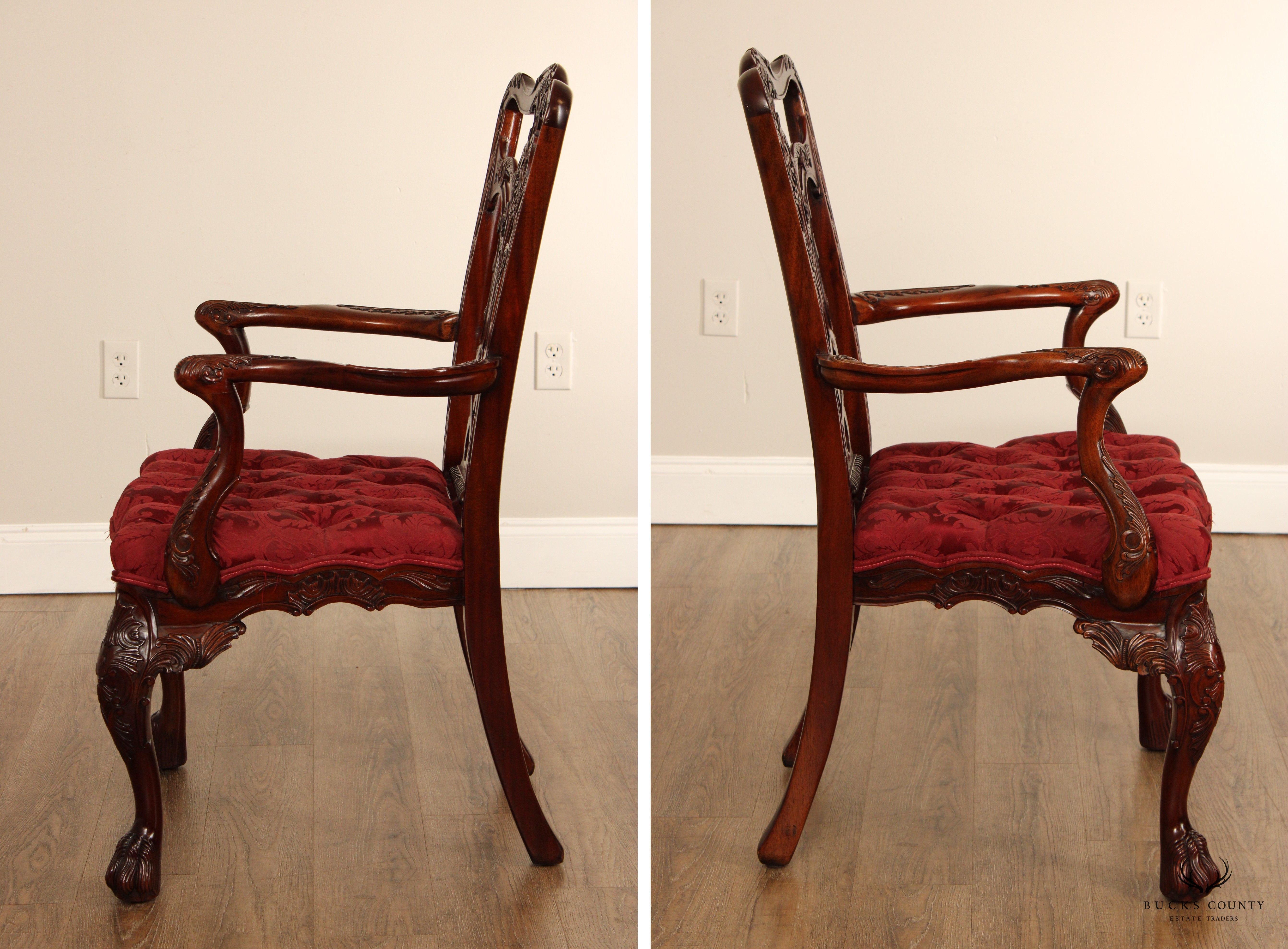 Maitland Smith Georgian Style Carved Mahogany Armchair