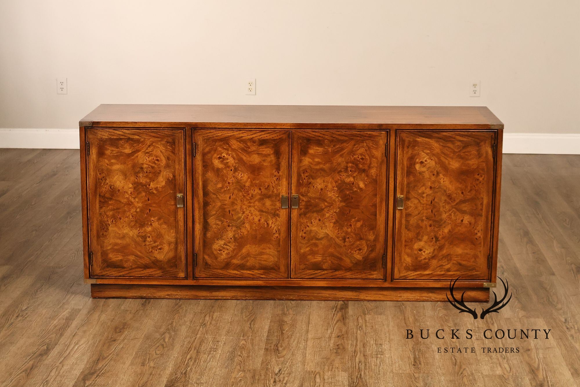 Hickory Manufacturing Vintage Campaign Style Burlwood Buffet Sideboard