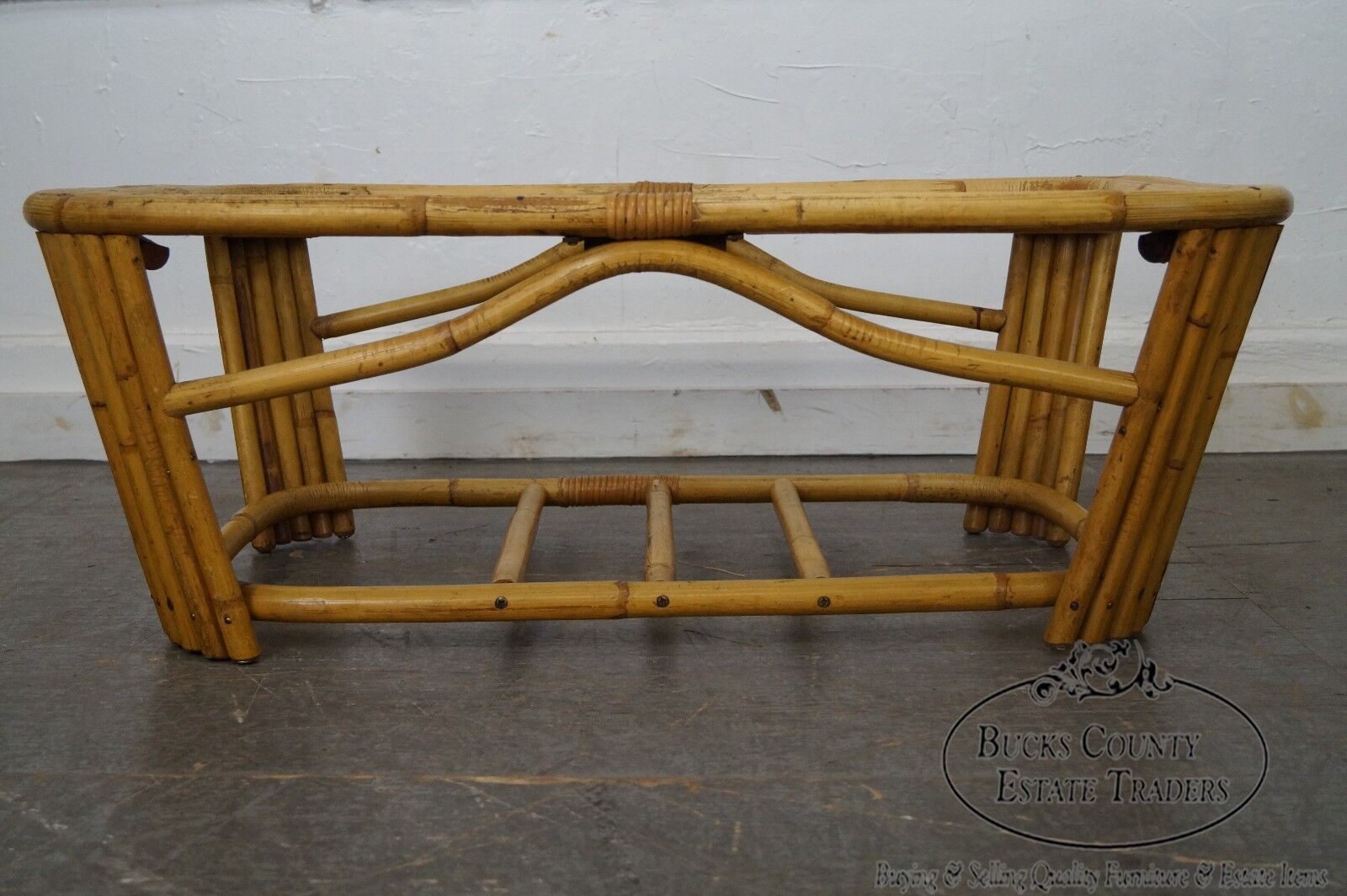 Mid Century Rattan Glass Top Coffee Table