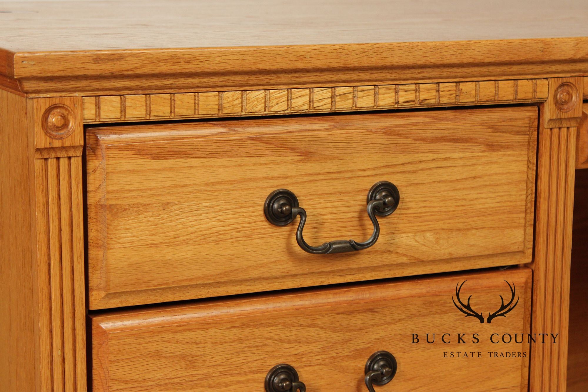 Traditional Custom Oak Executive Pedestal Desk
