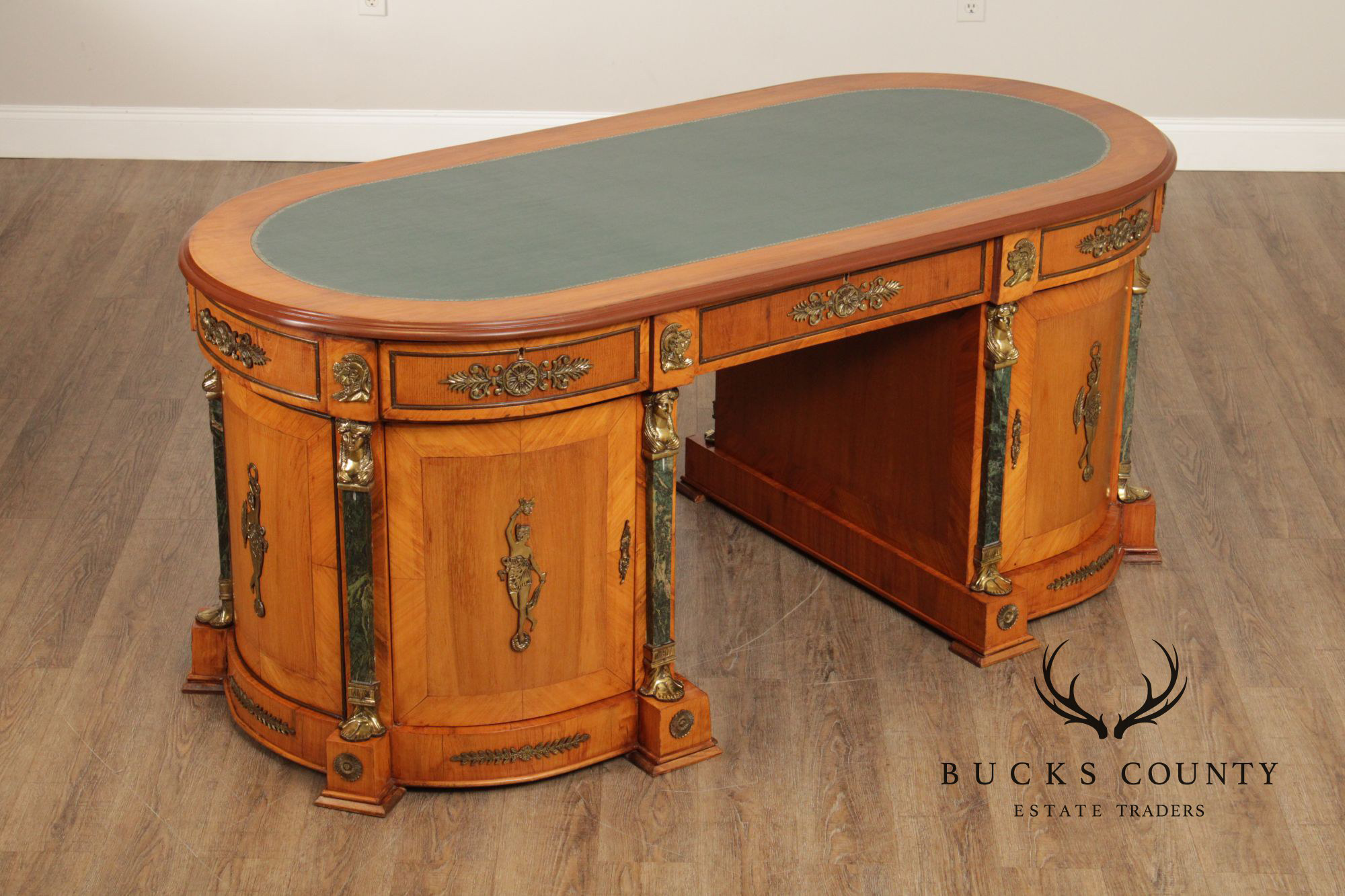 Classical Revival Walnut Ormolu Mounted Desk With Leather Top