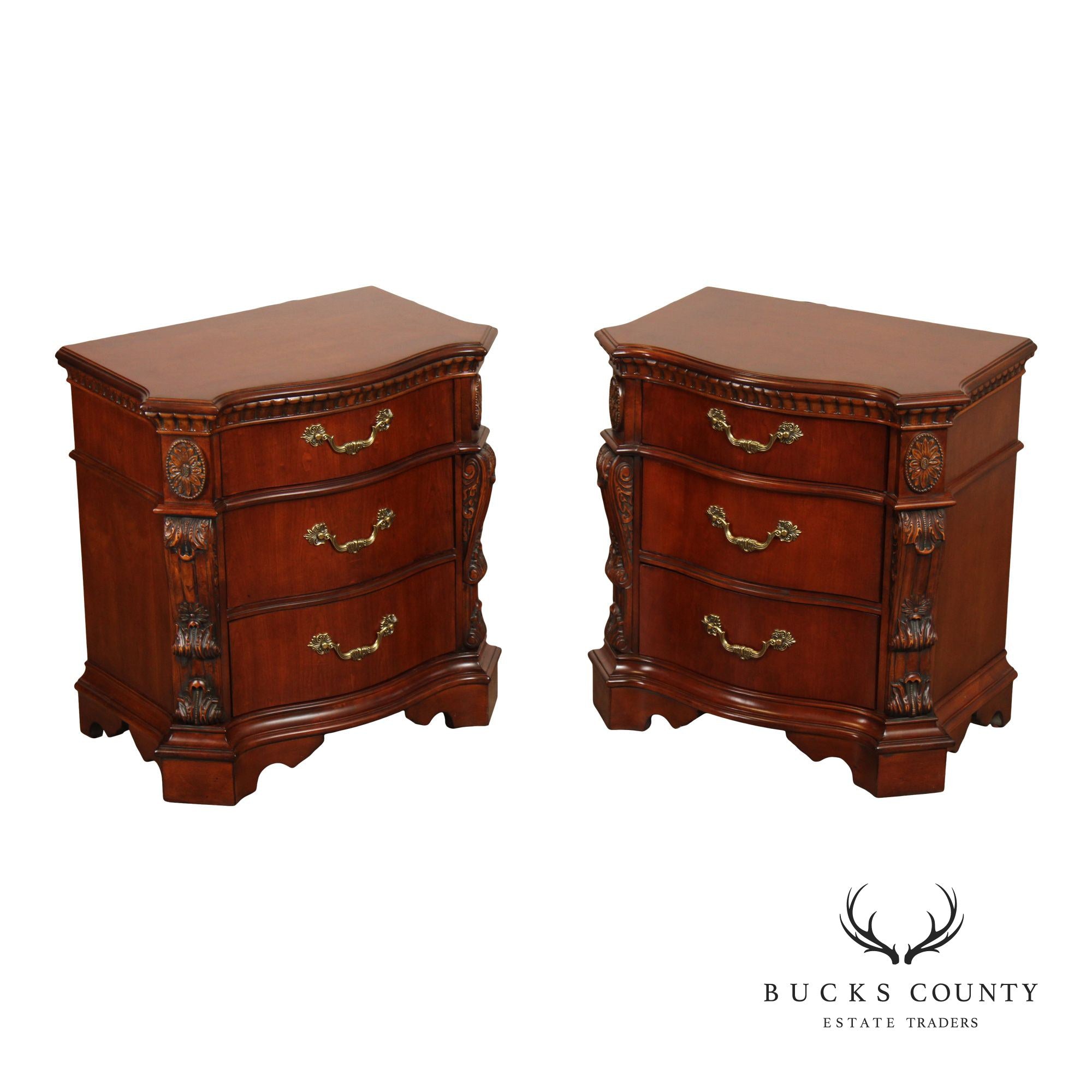 Pulaski Rococo Style Pair of Carved Nightstands